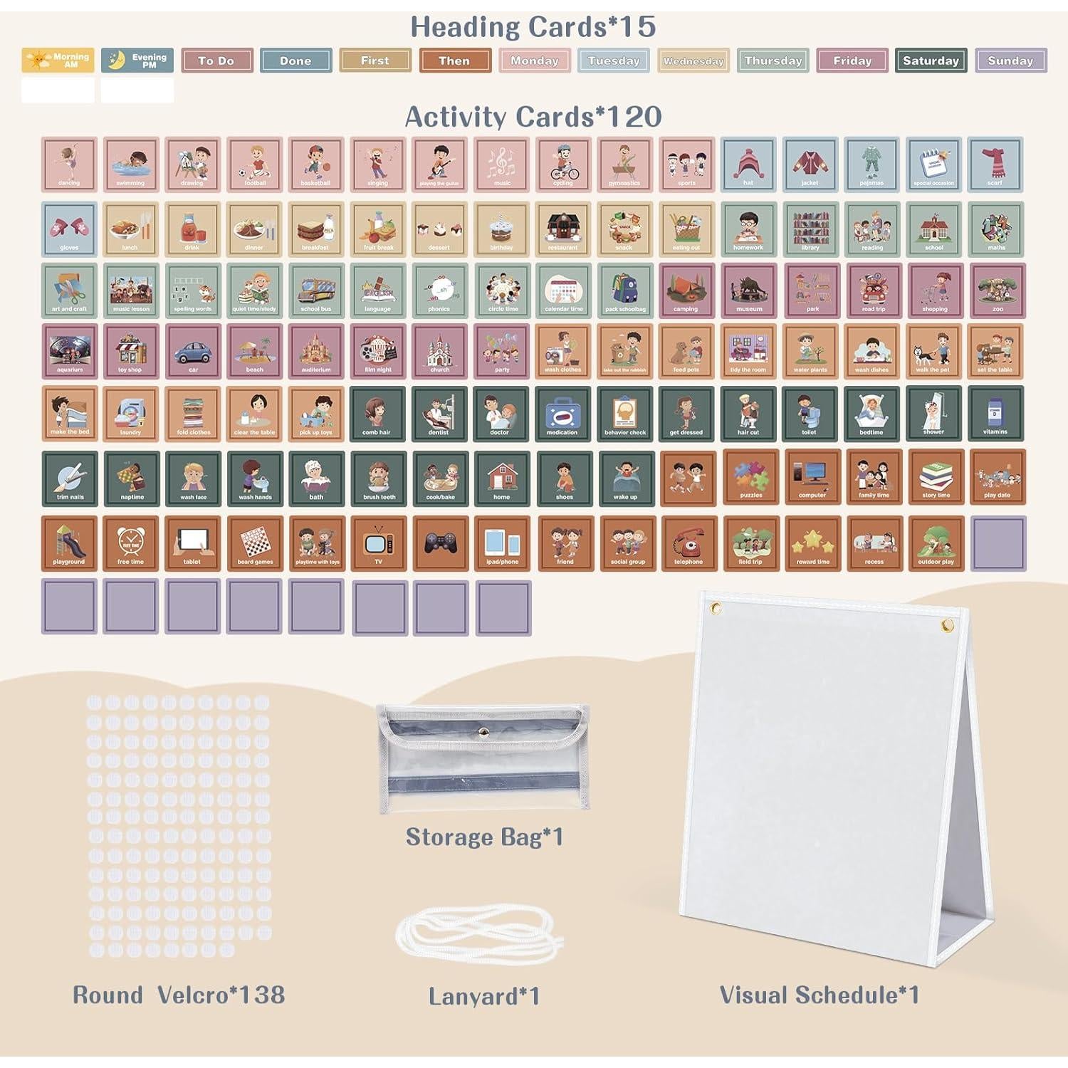 Horario Visual para Niños Joyreal con 135 Tarjetas Boho