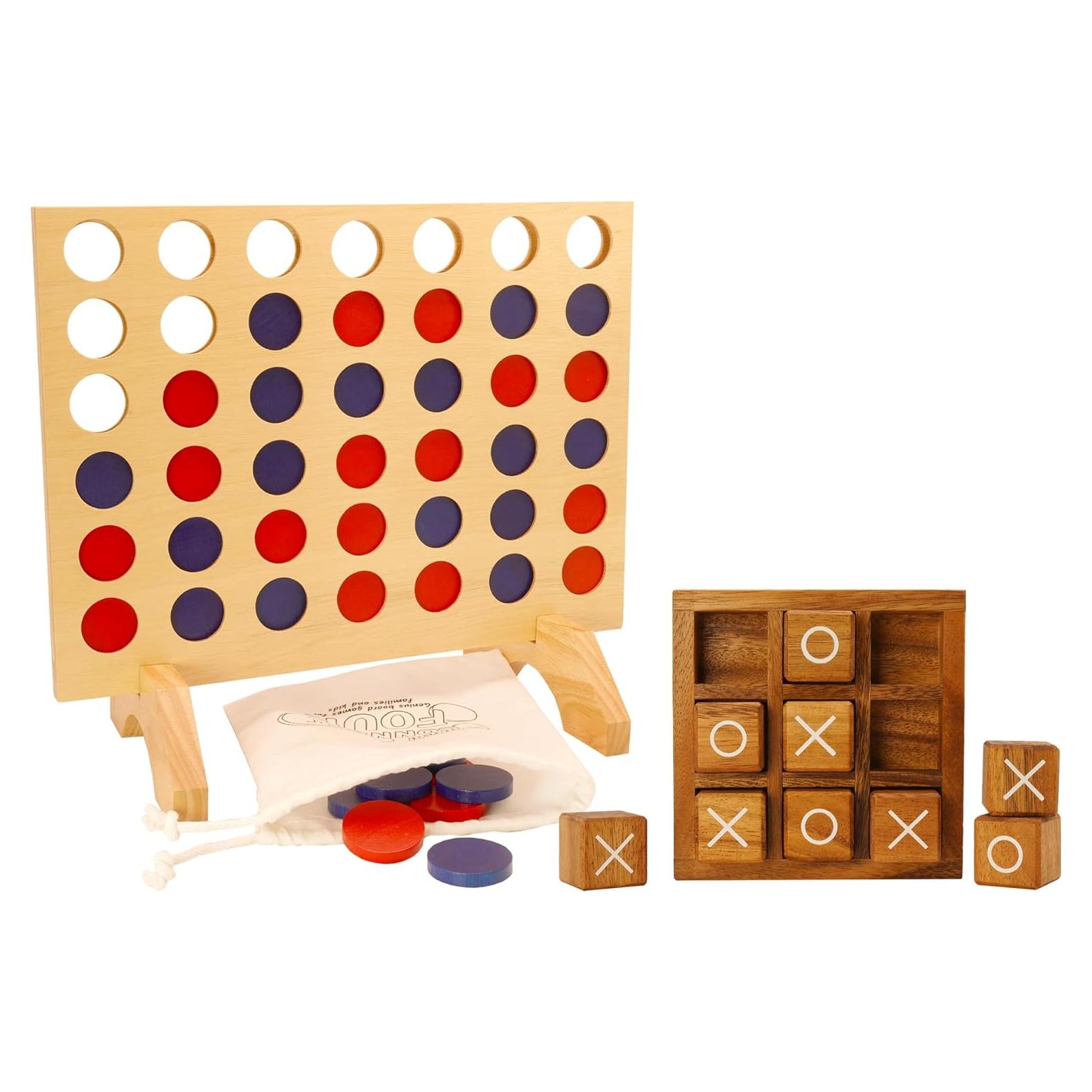 Juego de Madera BSIRI Tic Tac Toe y Conecta 4 Grande
