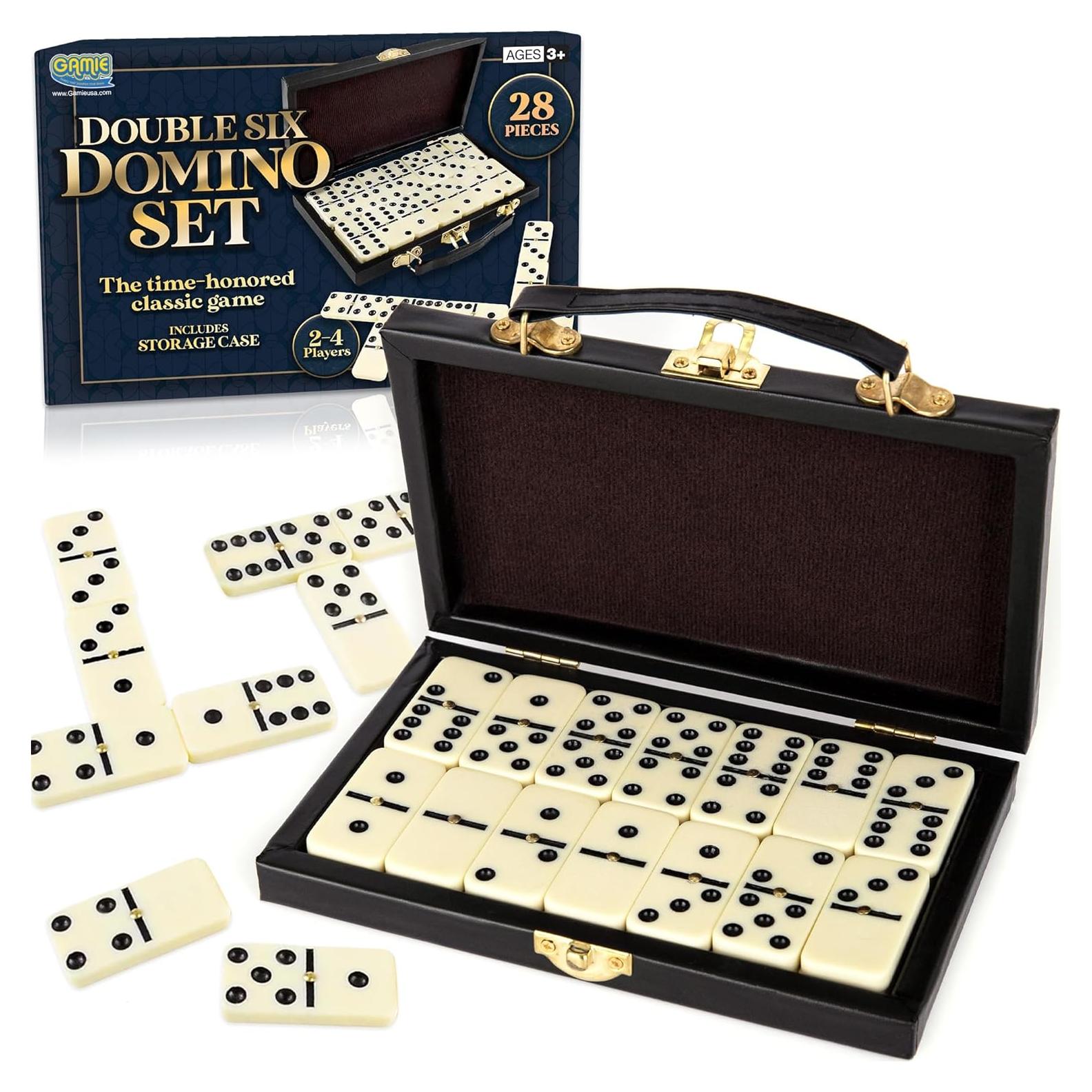 Juego de Dominó Doble Seis Gamie en Estuche de Cuero Sintético