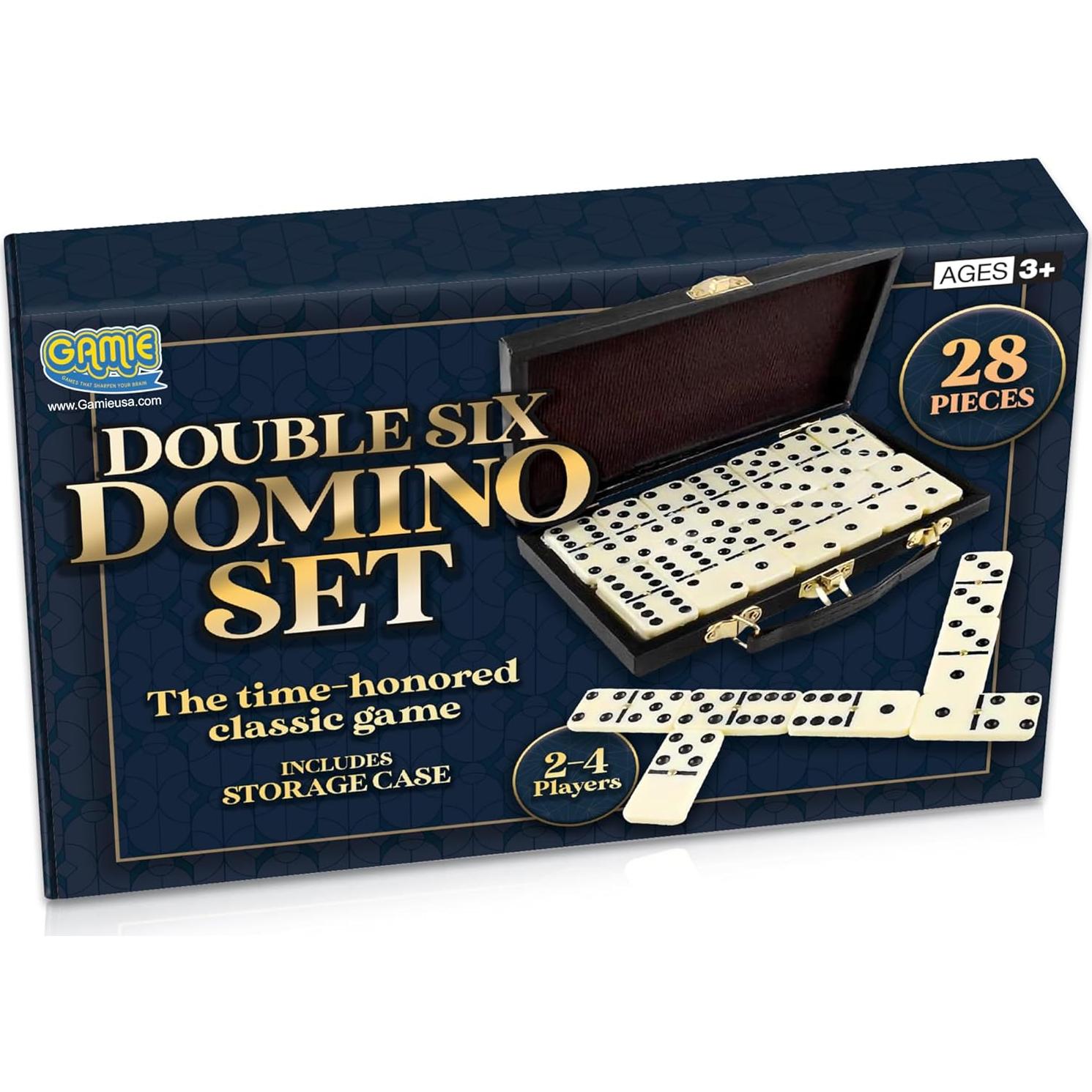 Juego de Dominó Doble Seis Gamie en Estuche de Cuero Sintético