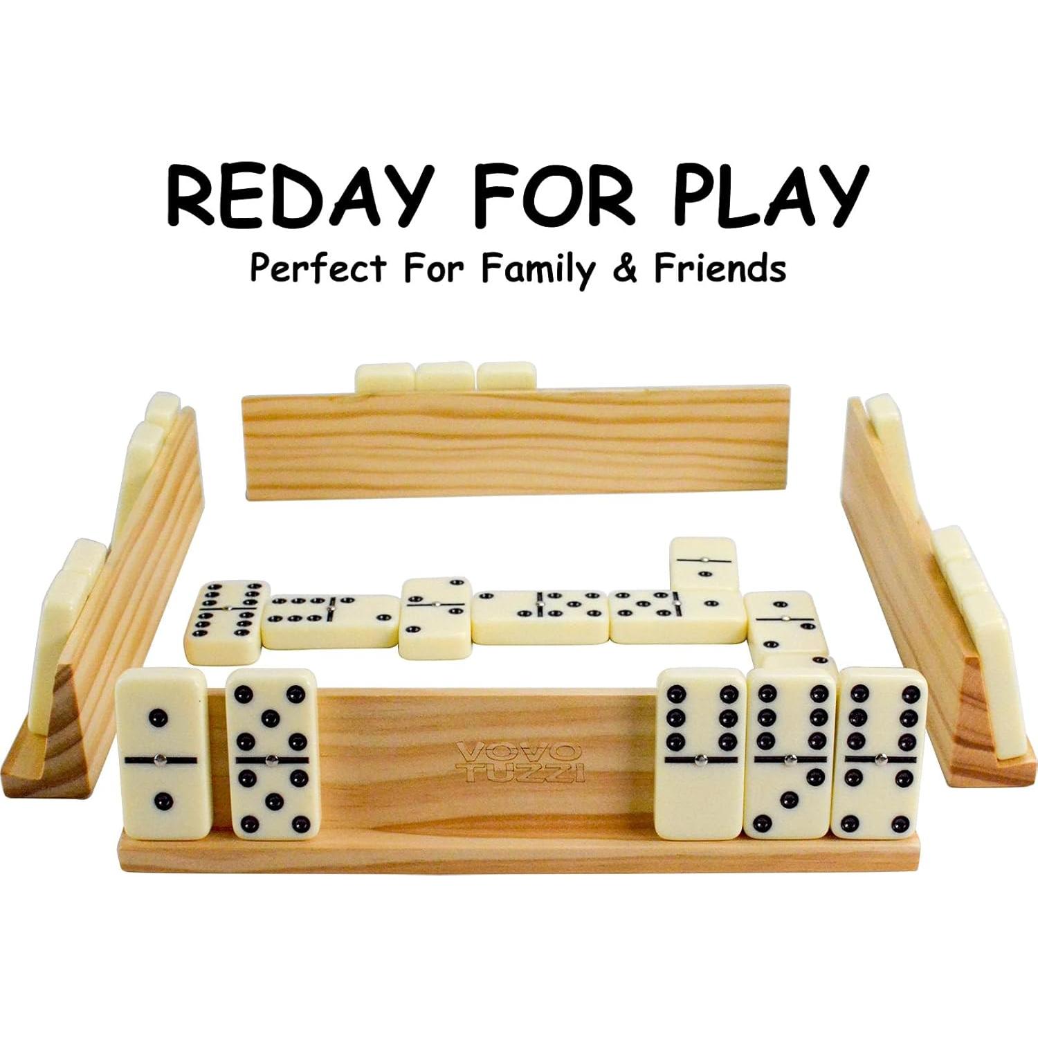 Juego de Dominó Doble 6 Vovotuzzi con 4 Soportes de Madera