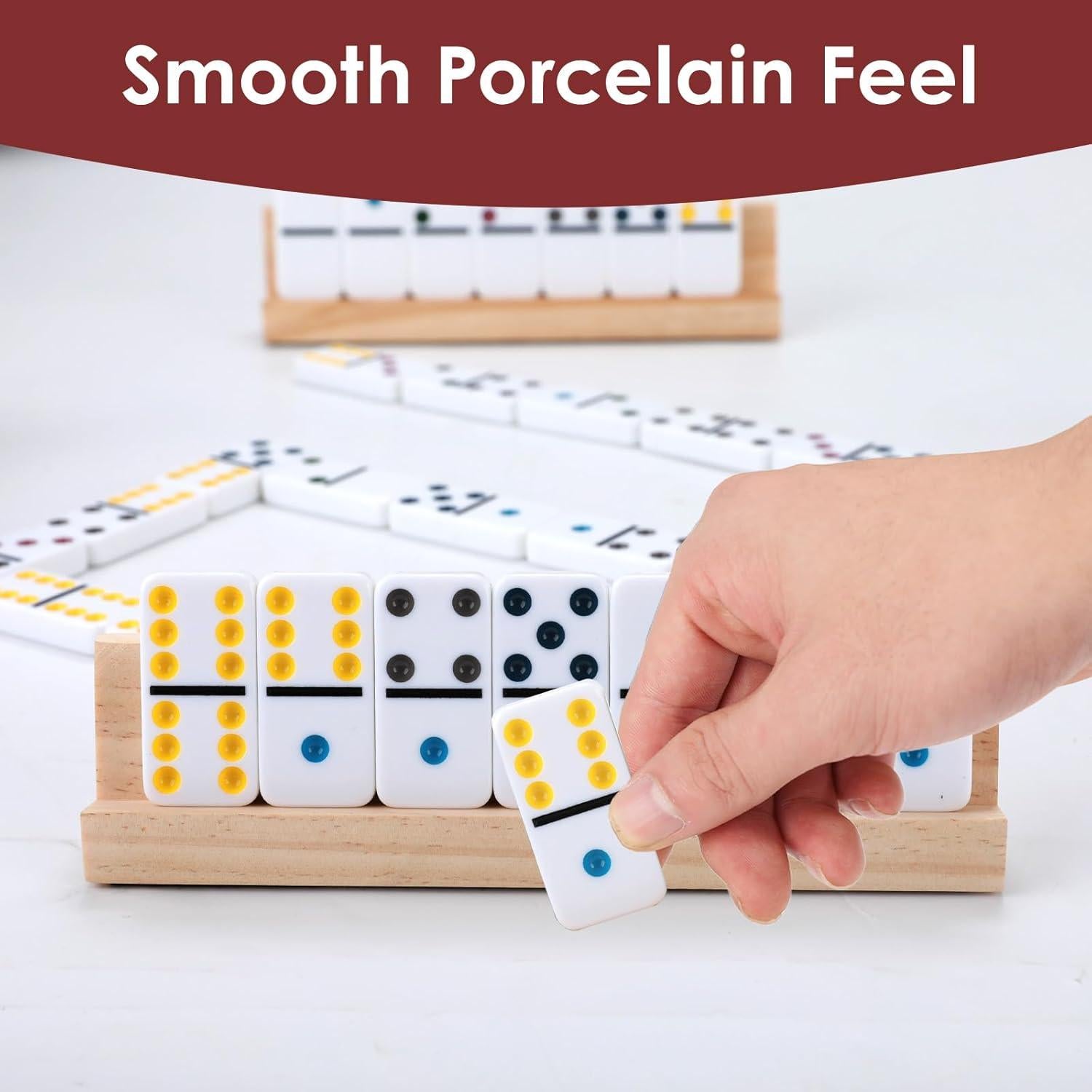 Dominó Mejorado Doble 6 Demteric 28 Fichas 4 Soportes Madera