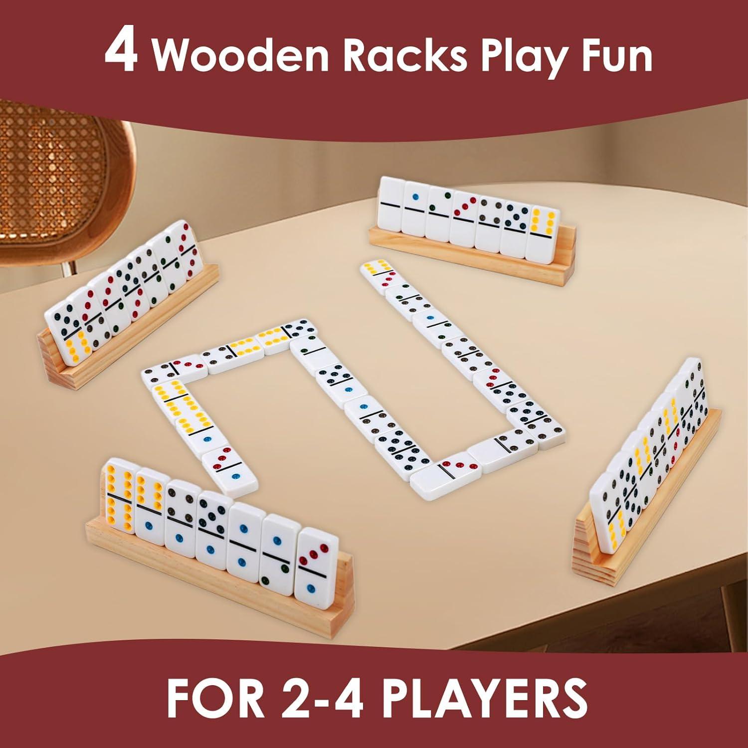 Dominó Mejorado Doble 6 Demteric 28 Fichas 4 Soportes Madera