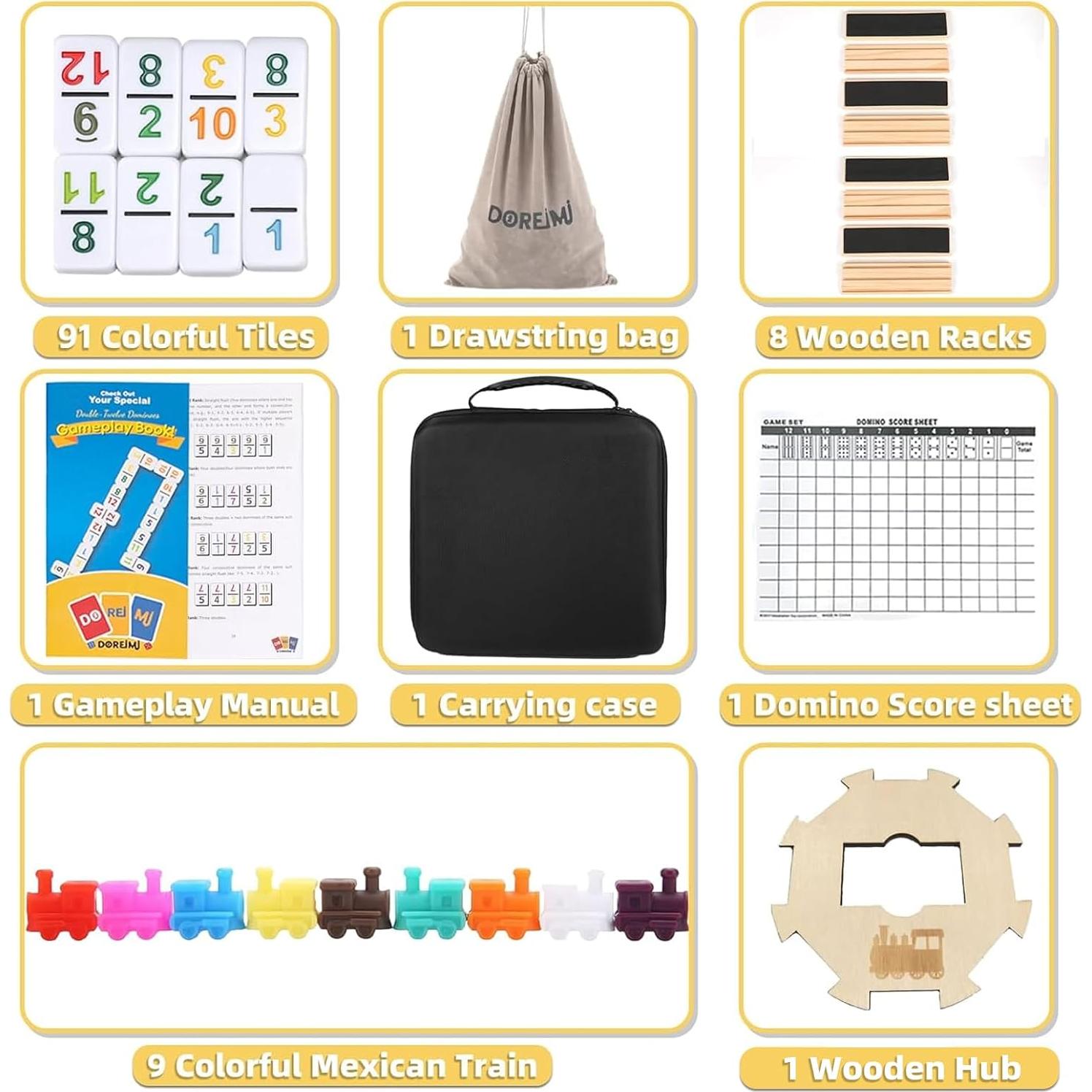 Juego de Dominó Mexicano Doble 12 + Rummy Cube 8 Jugadores