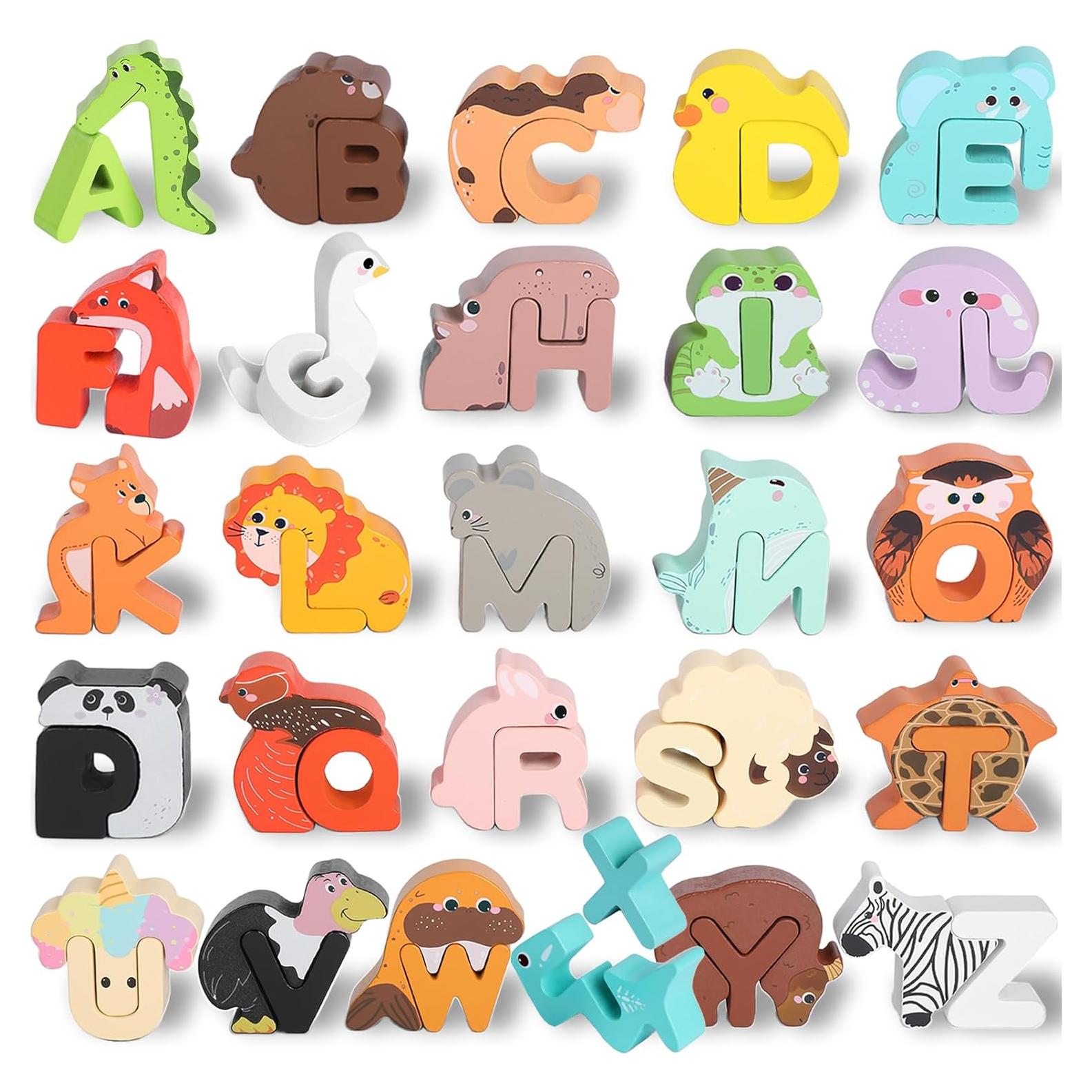 Juego de Puzzles del Alfabeto Animal de Madera Lasoba - 26 Bloques