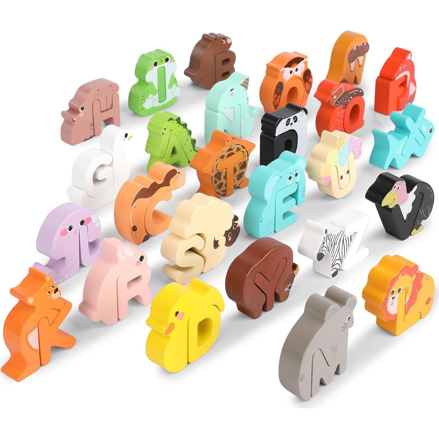 Juego de Puzzles del Alfabeto Animal de Madera Lasoba - 26 Bloques