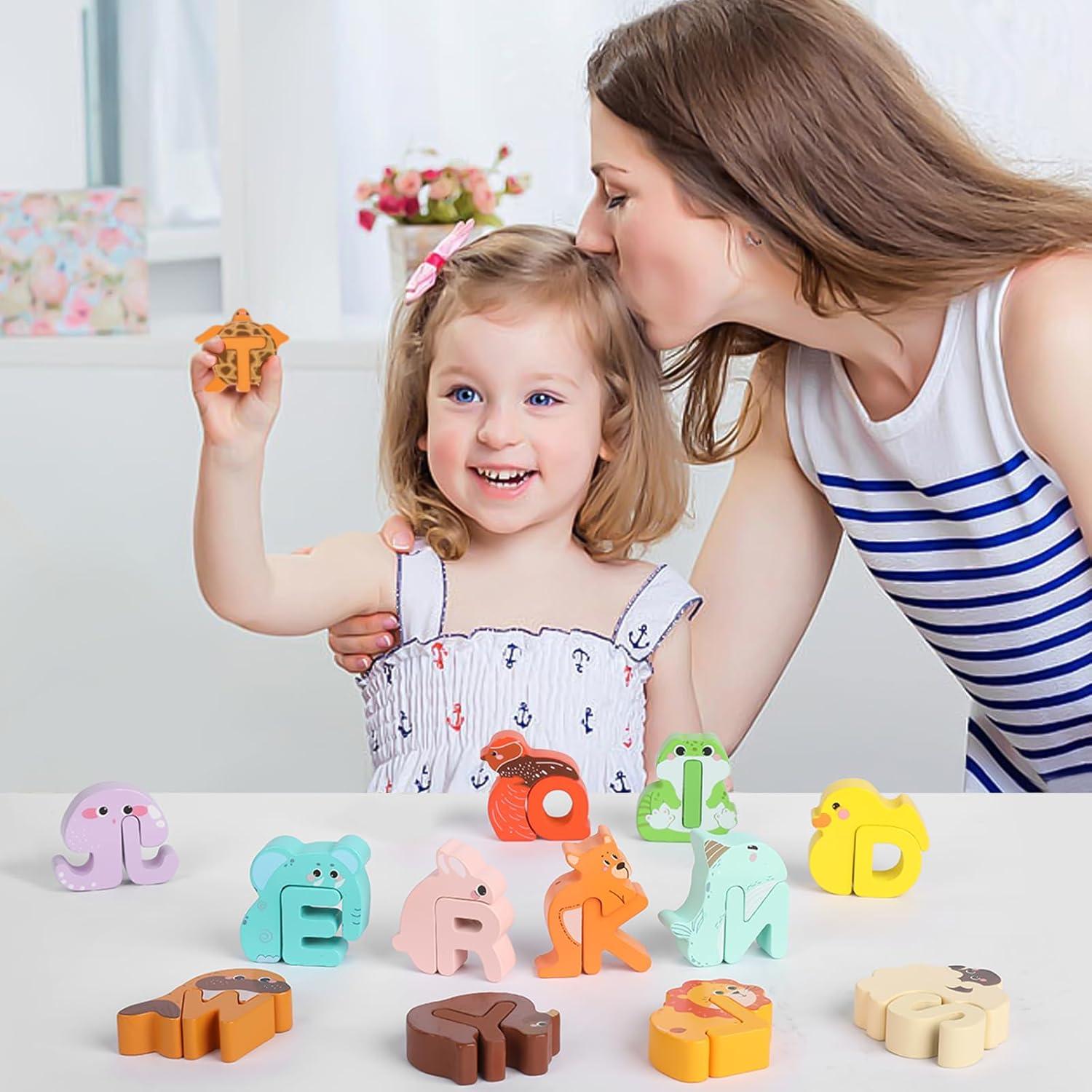 Juego de Puzzles del Alfabeto Animal de Madera Lasoba - 26 Bloques