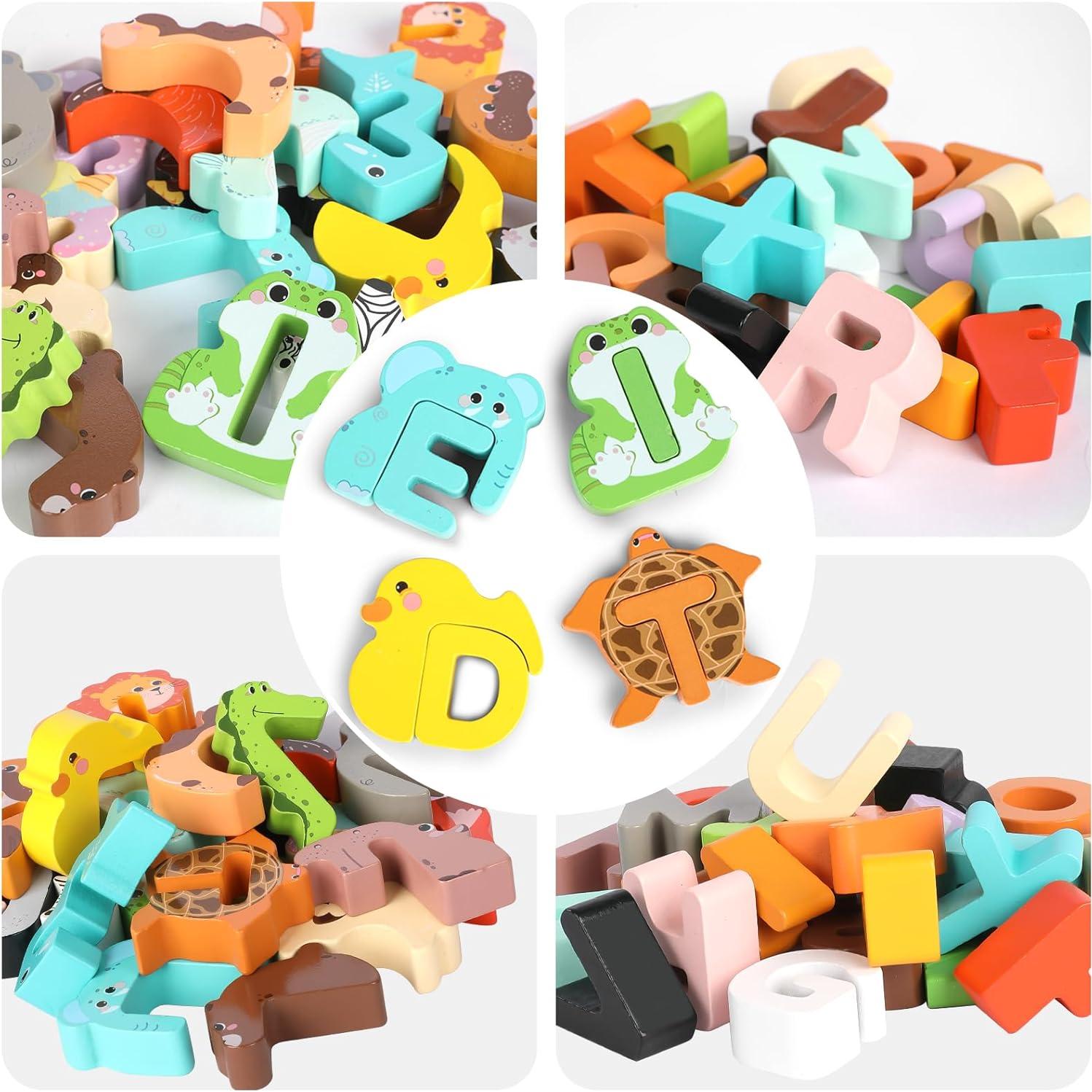 Juego de Puzzles del Alfabeto Animal de Madera Lasoba - 26 Bloques