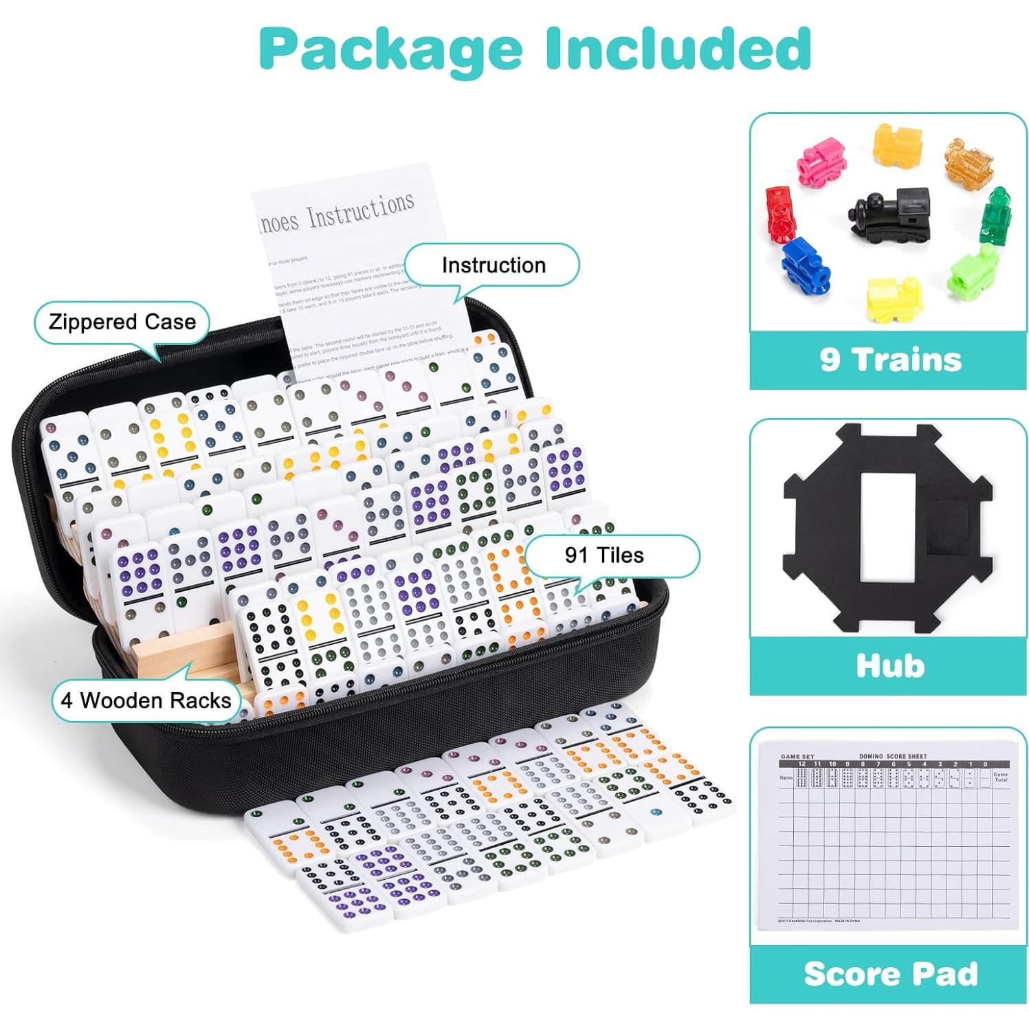 Juego de Dominó Mexicano Doble 12 con 91 Fichas y Soportes