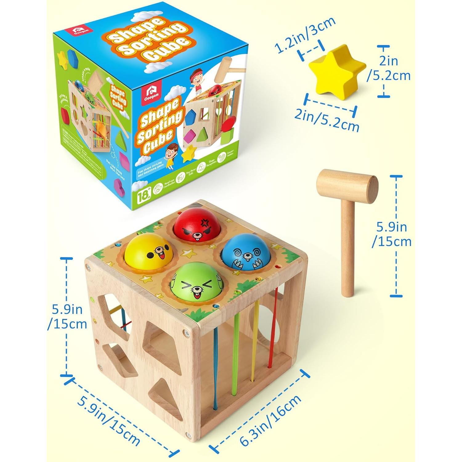 Cubo Clasificador de Formas de Madera Coogam para Niños 0.99 kg