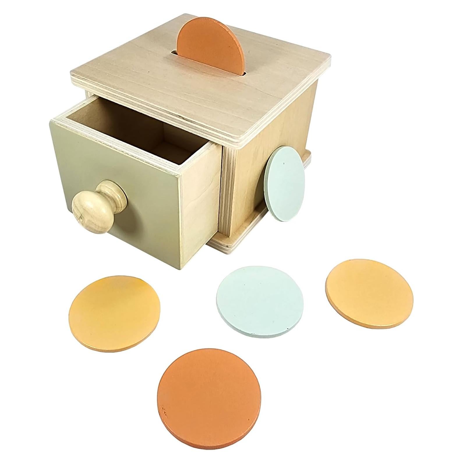 Caja de Banco de Monedas de Madera Montessori - 12.7x10.8cm