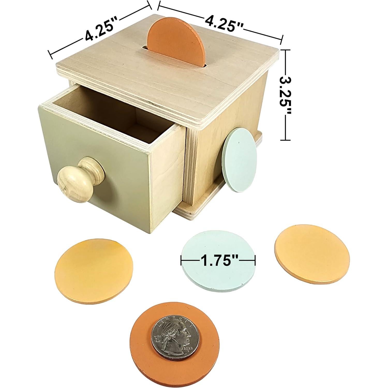 Caja de Banco de Monedas de Madera Montessori - 12.7x10.8cm