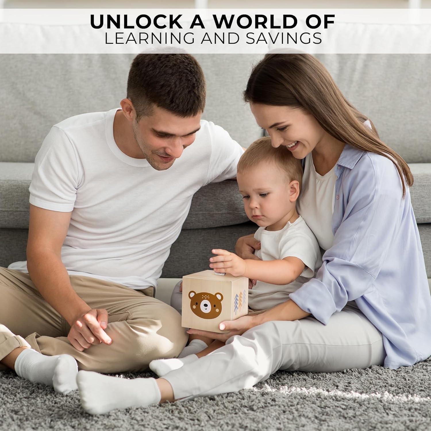 Hucha de Madera KIBAGA para Niños - 13.5 cm, Segura y Divertida