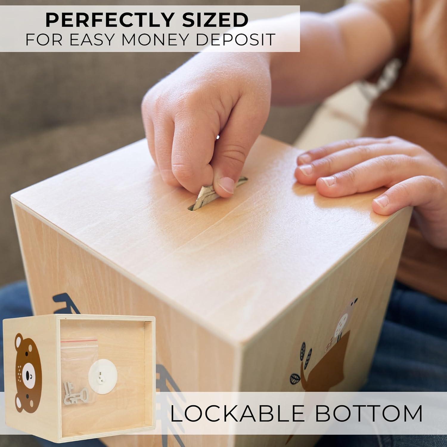 Hucha de Madera KIBAGA para Niños - 13.5 cm, Segura y Divertida