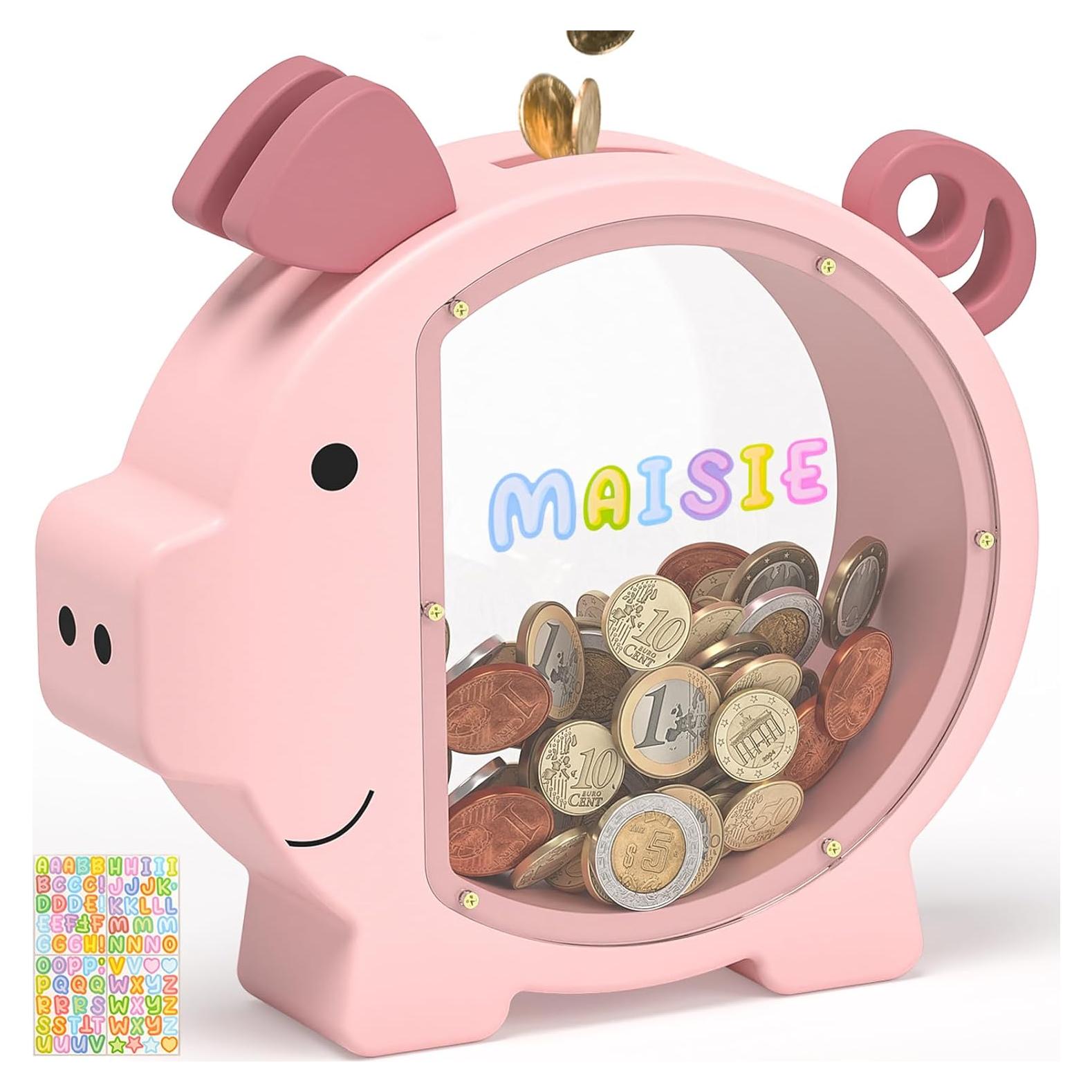 Hucha de Madera Rosa KMC para Niños - Caja de Ahorro Personalizada