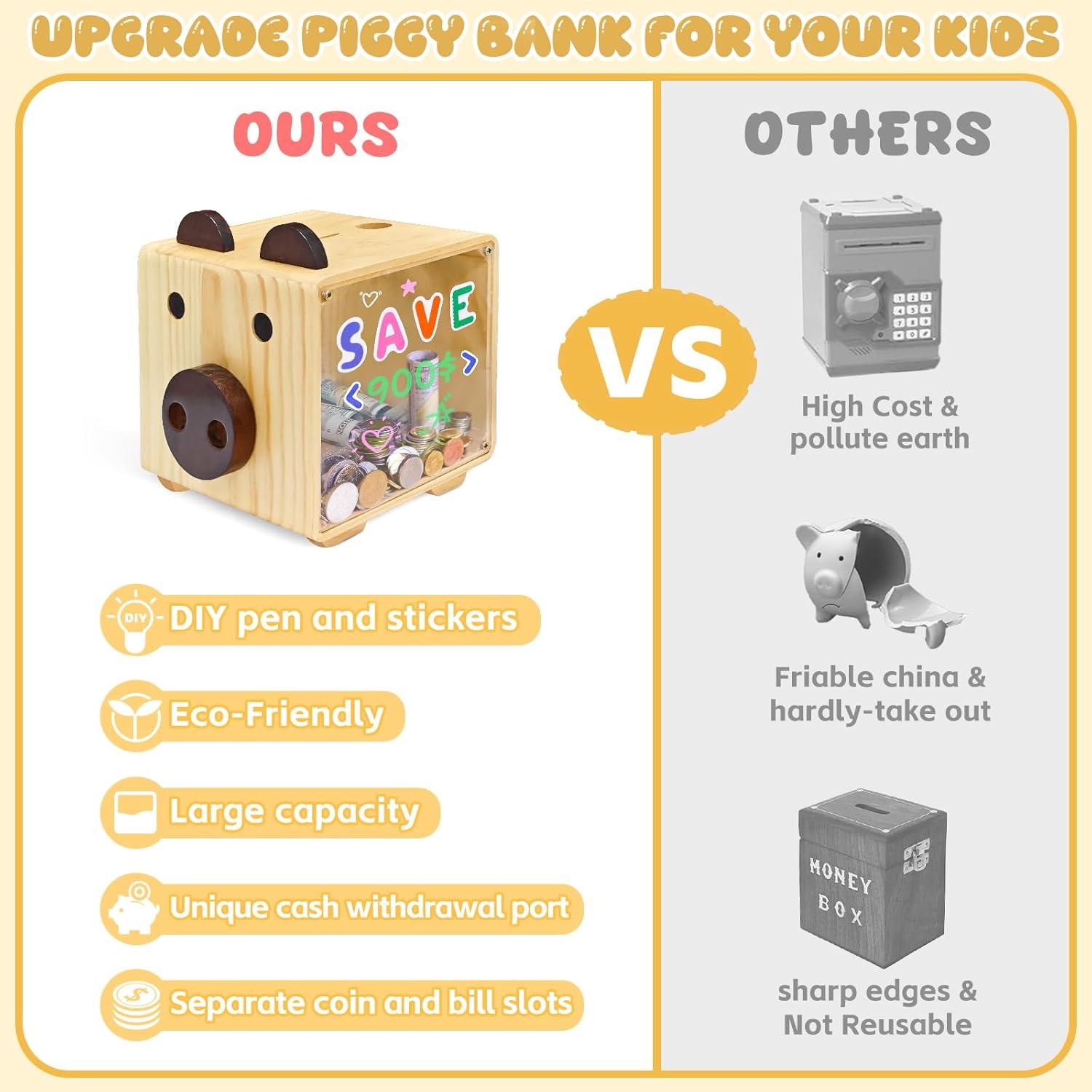 Alcancía de Madera AerWo para Niños Personalizable 15.95cm