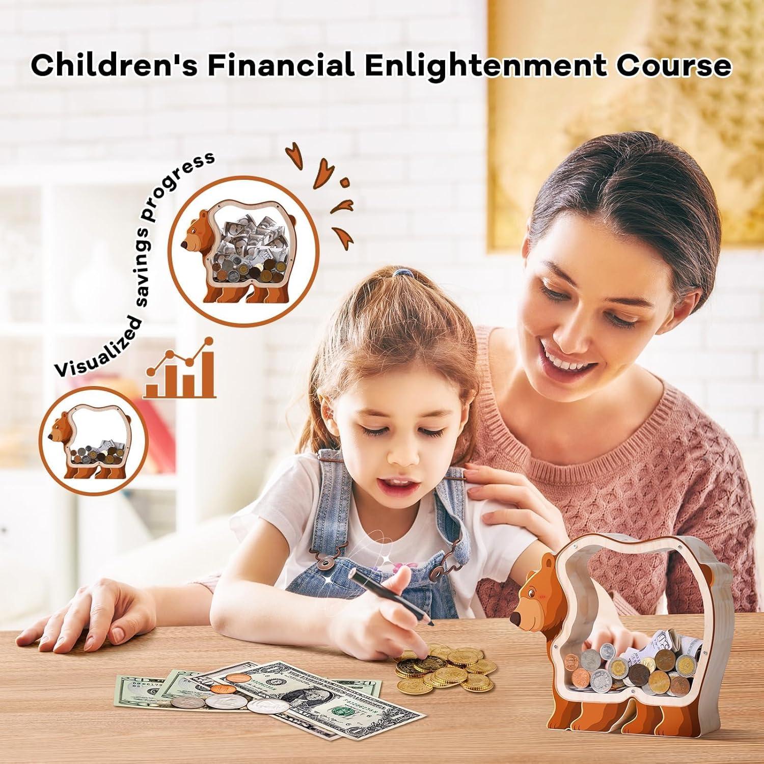 Hucha de Madera para Niños Uniwooder Oso Acrílico 23.1x20.9cm