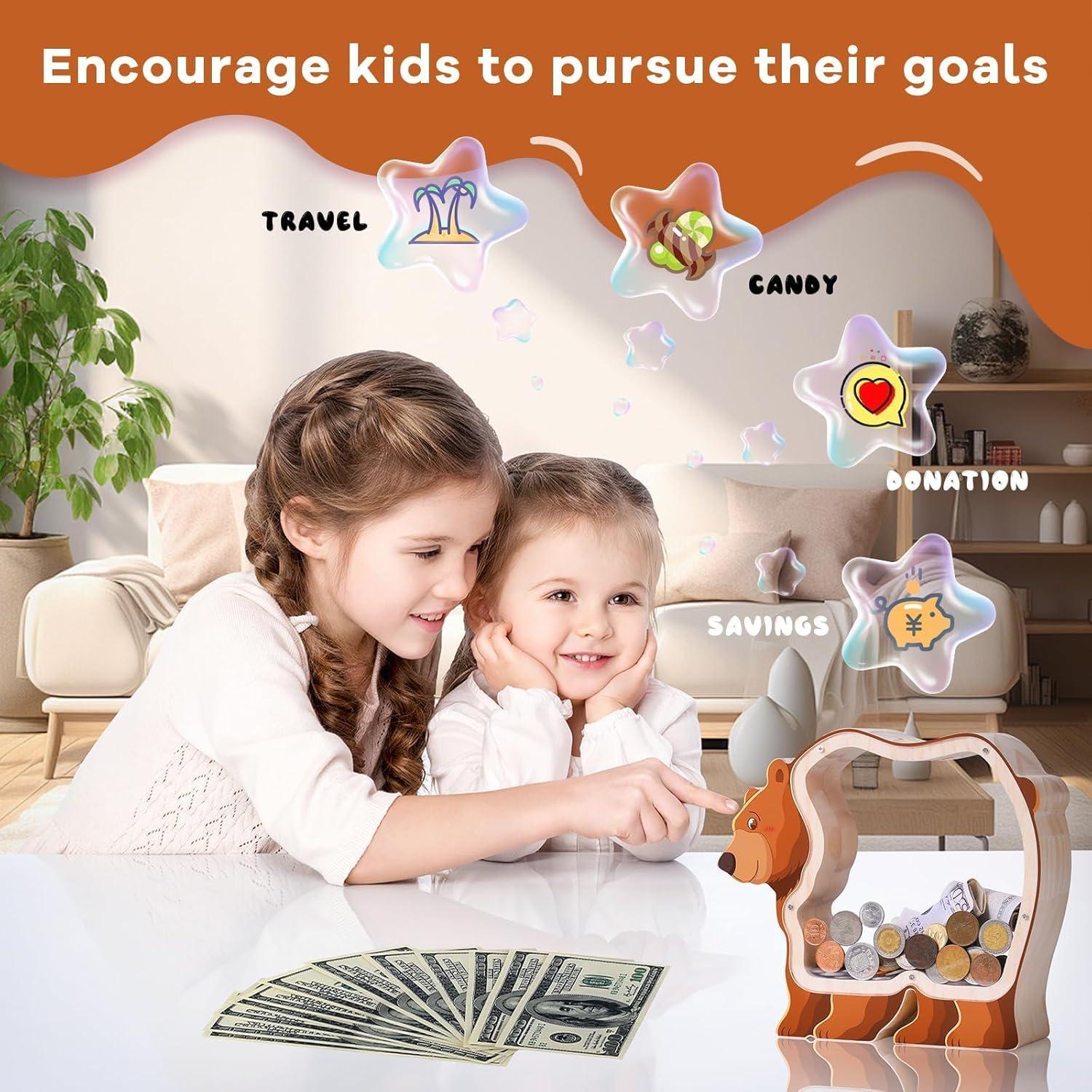 Hucha de Madera para Niños Uniwooder Oso Acrílico 23.1x20.9cm