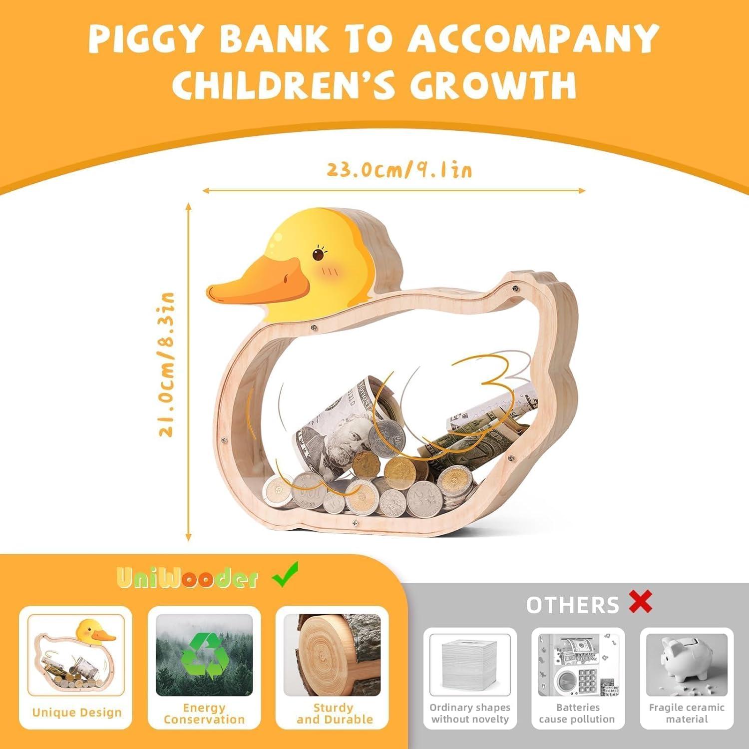 Hucha de Madera Pato Uniwooder 23.1x21.1x6.9 cm para Niños