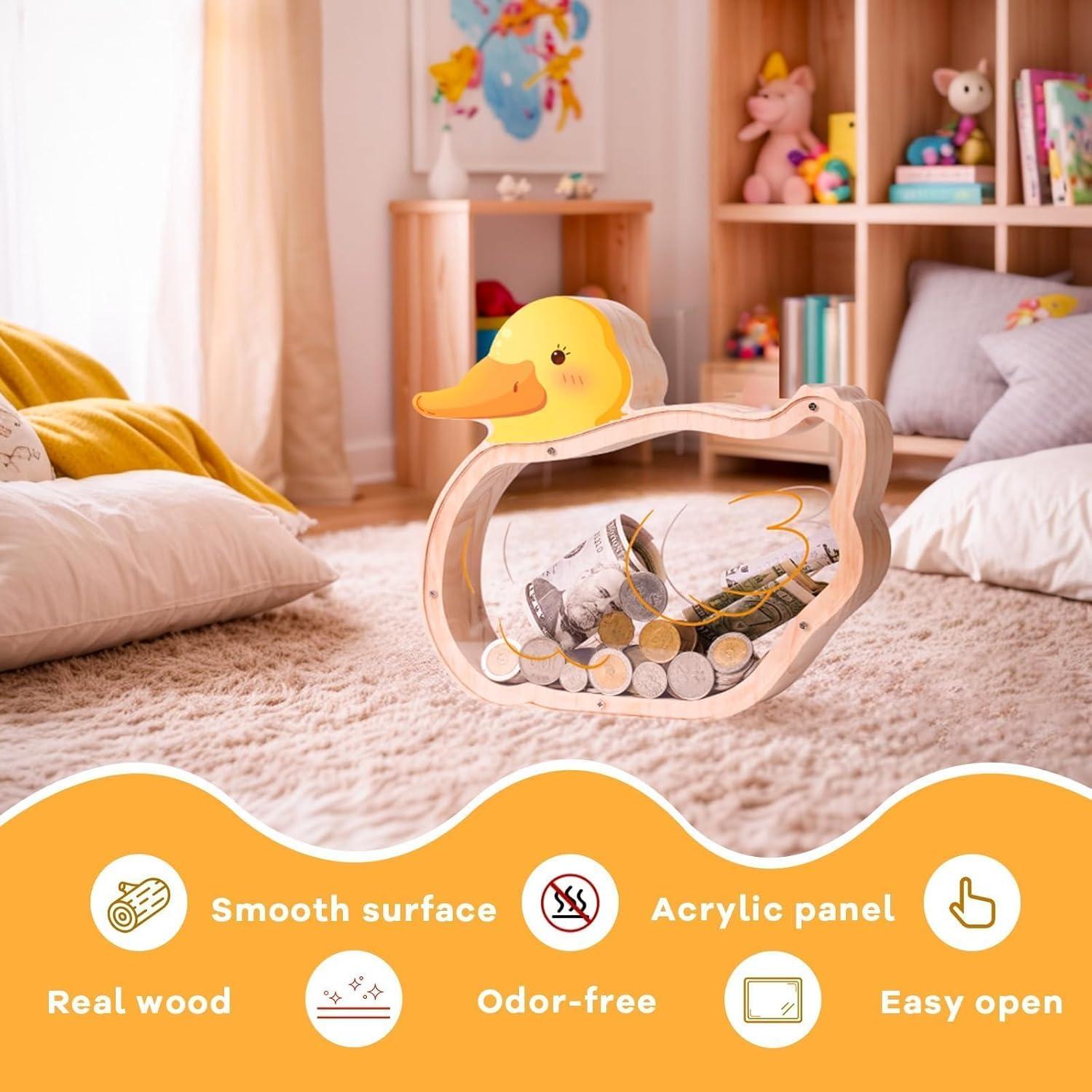 Hucha de Madera Pato Uniwooder 23.1x21.1x6.9 cm para Niños