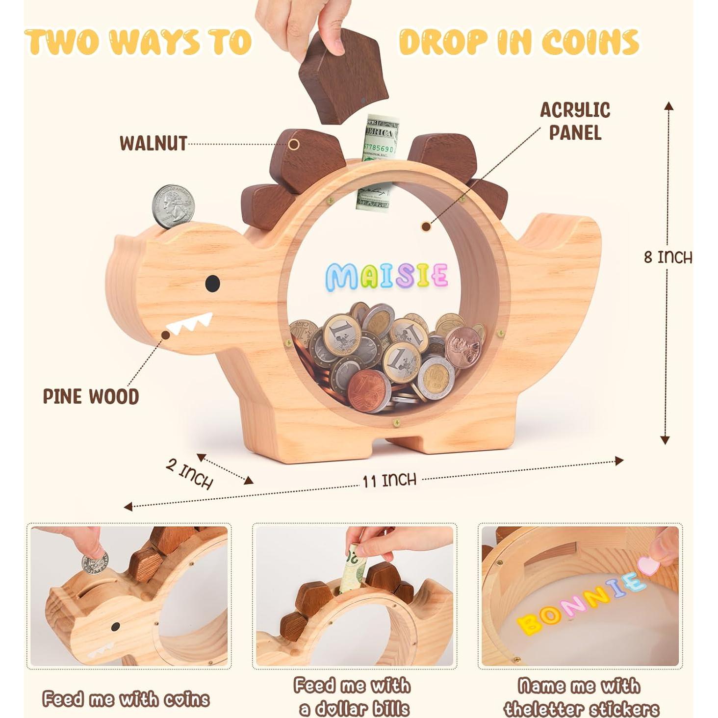 Hucha de Madera Dinosaurio Summidate para Niños - Estándar