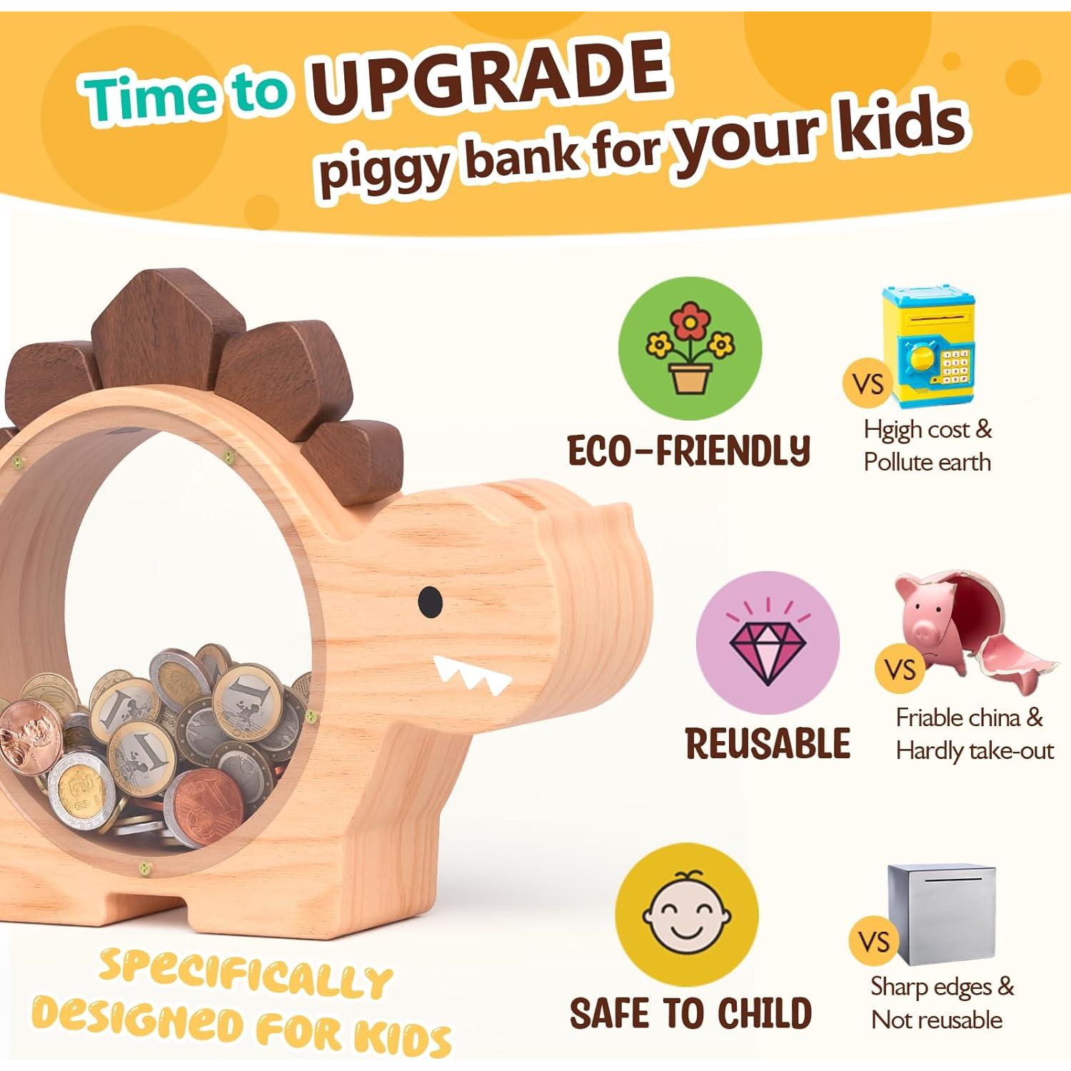 Hucha de Madera Dinosaurio Summidate para Niños - Estándar