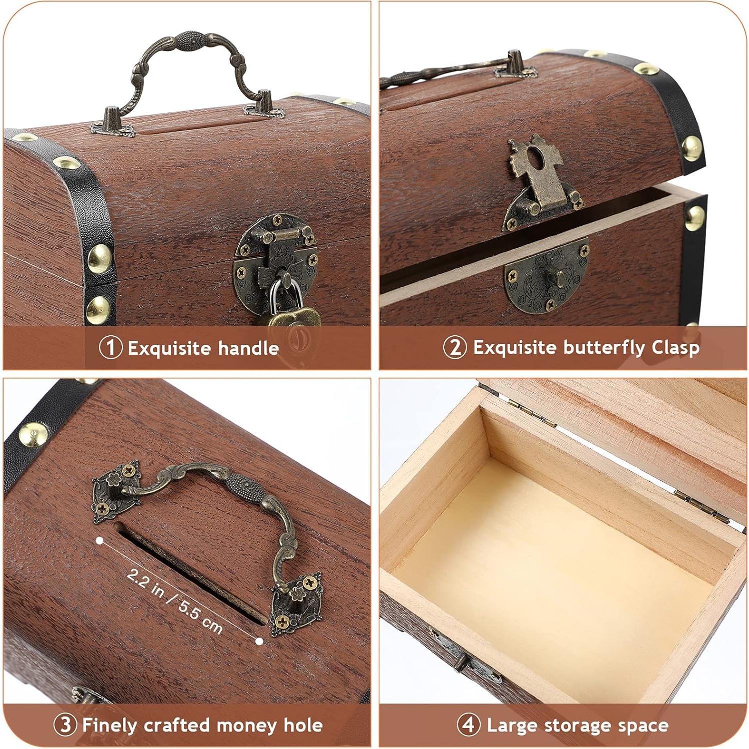 Hucha Cofre de Tesoro Vintage IMIKEYA 14.4cm Madera Decorativa