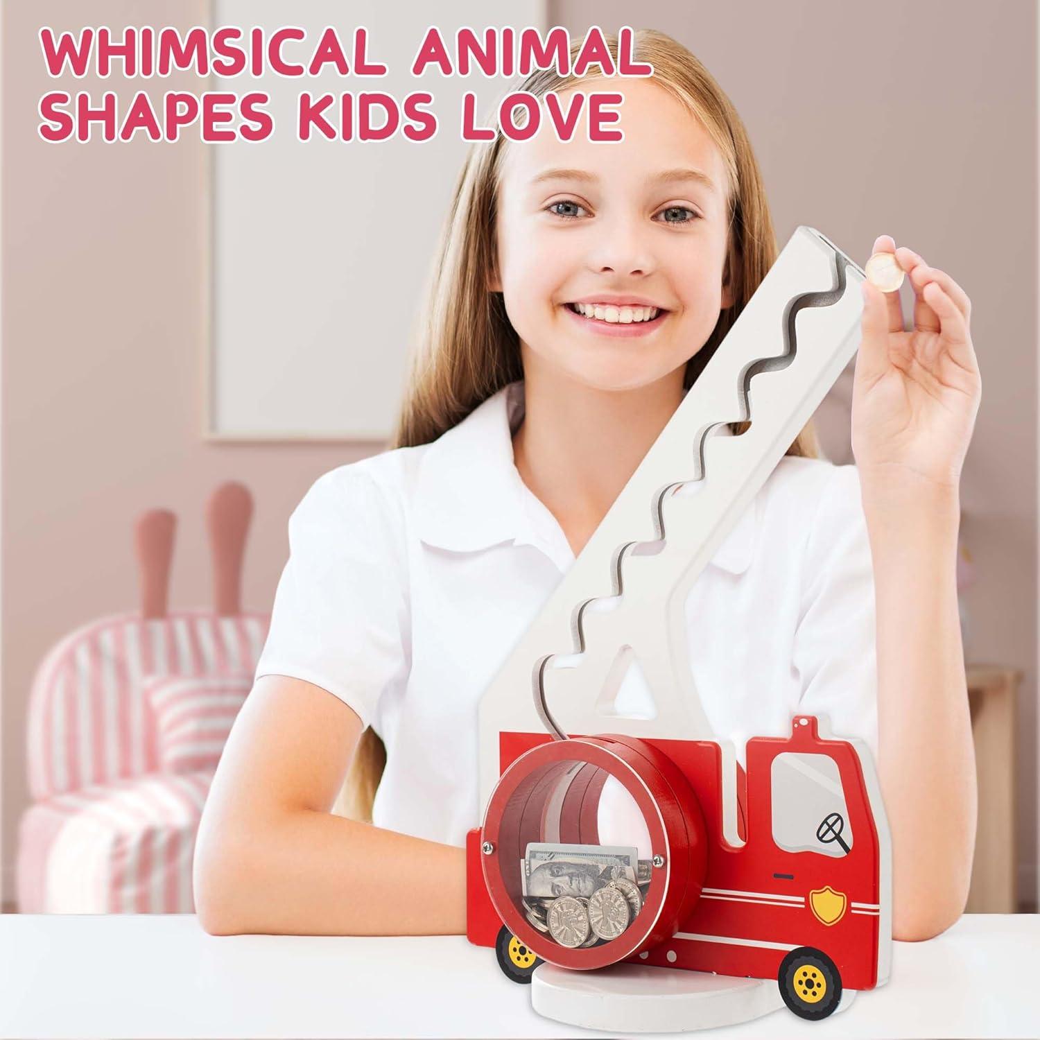 Hucha de Madera Camión de Bomberos AORCMITN 36.83x25.4 cm