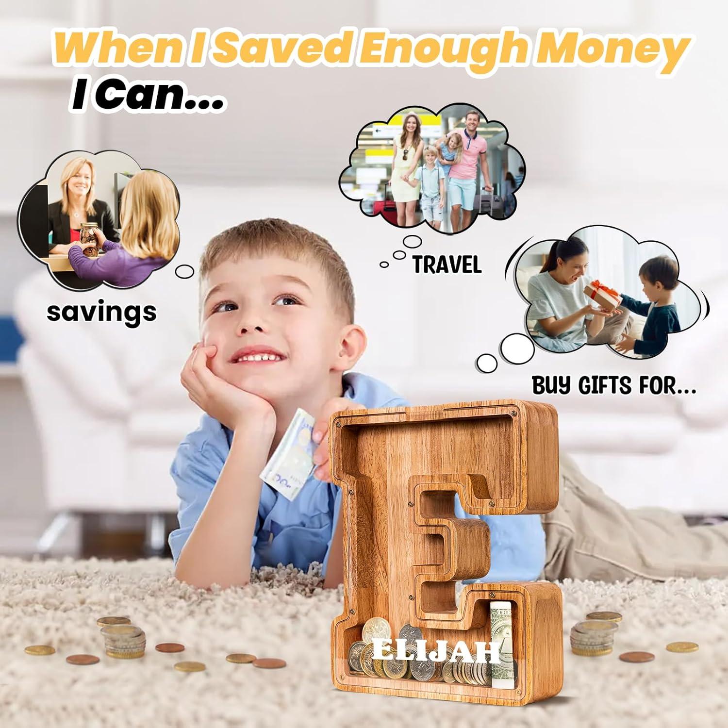 Hucha de Letra de Madera KMC 22.86 cm Personalizada para Niños