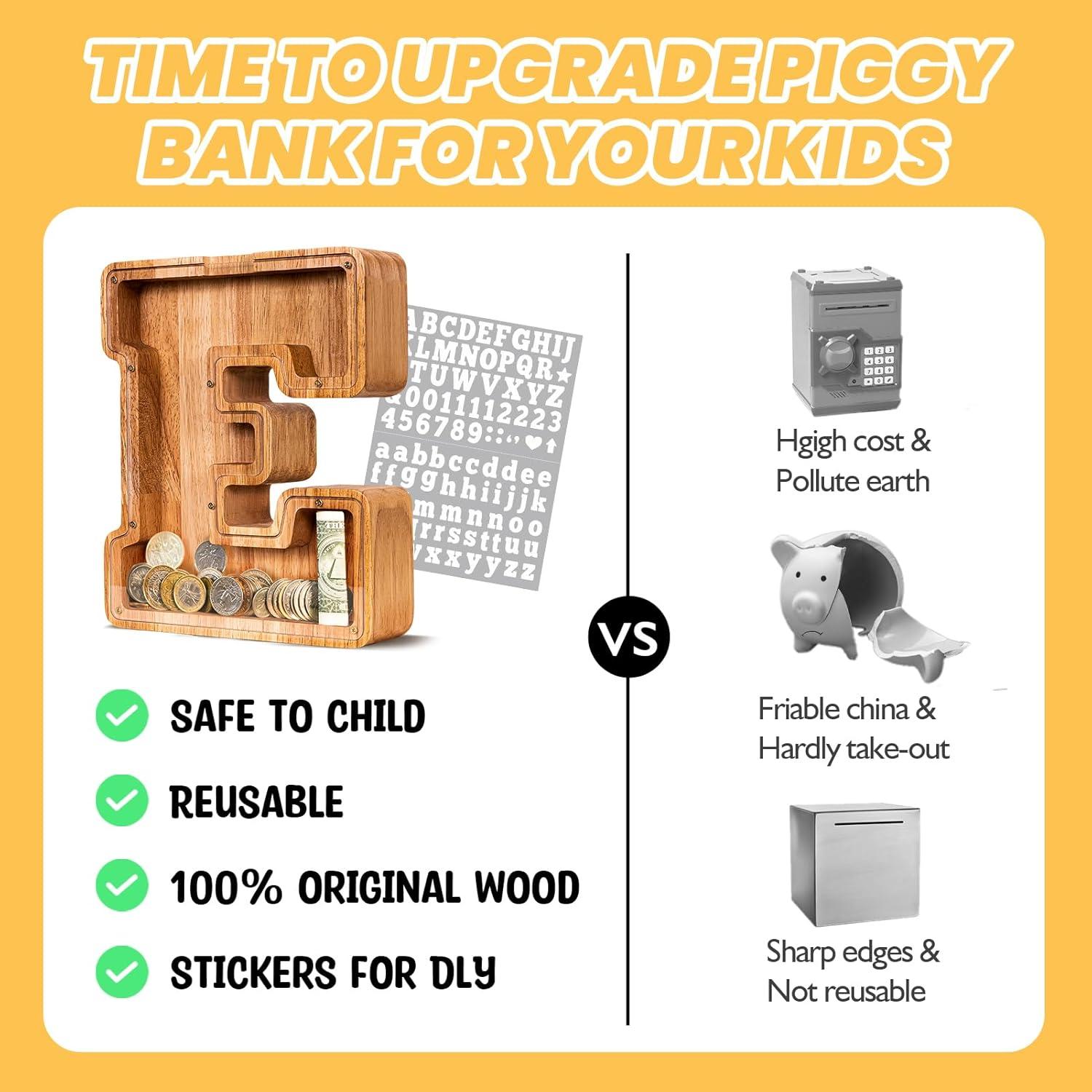 Hucha de Letra de Madera KMC 22.86 cm Personalizada para Niños