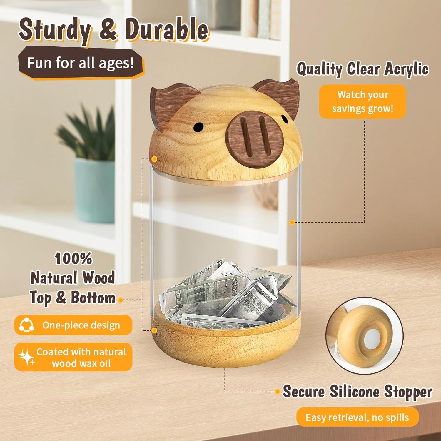 Alcancía de Madera y Acrílico Hicocool Cerdito Transparente