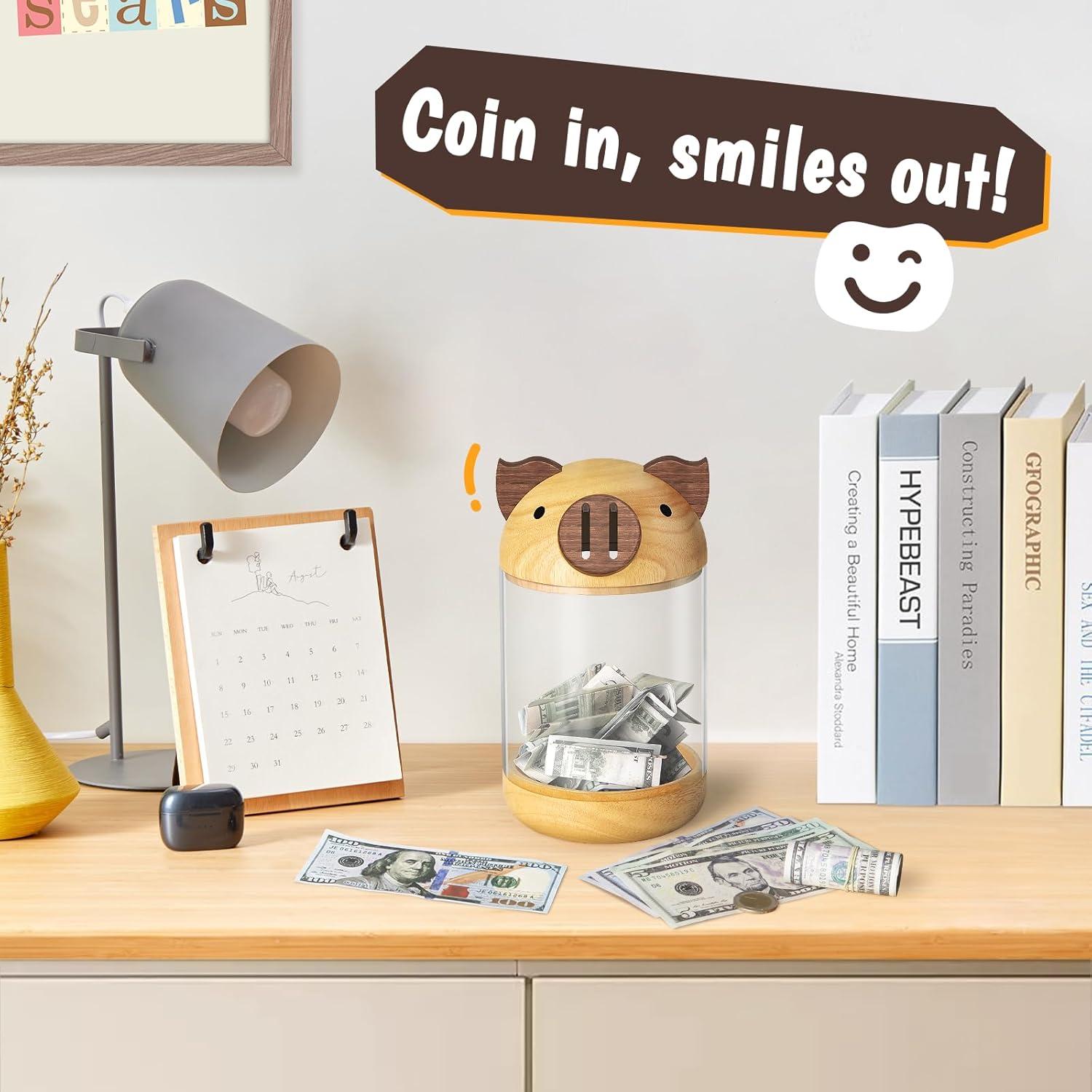 Alcancía de Madera y Acrílico Hicocool Cerdito Transparente