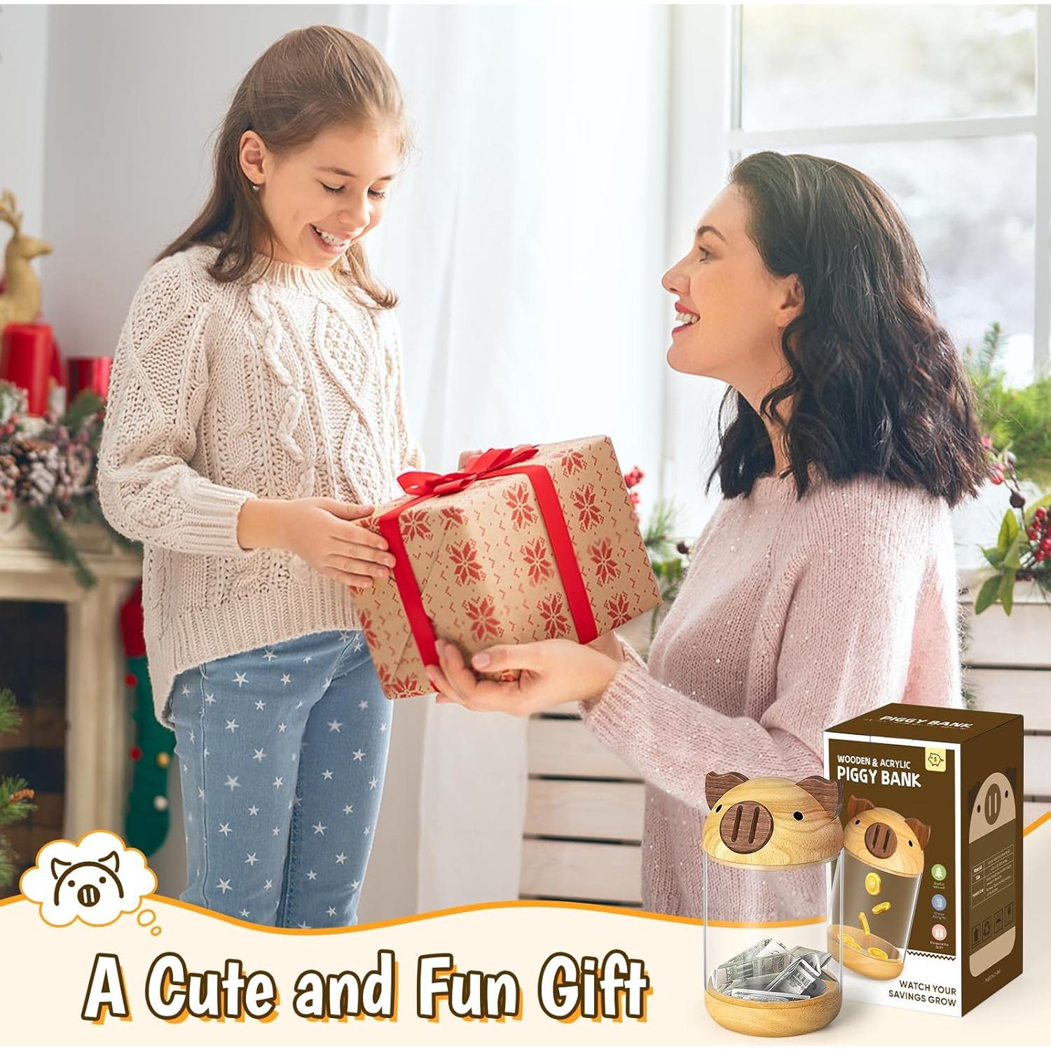 Alcancía de Madera y Acrílico Hicocool Cerdito Transparente