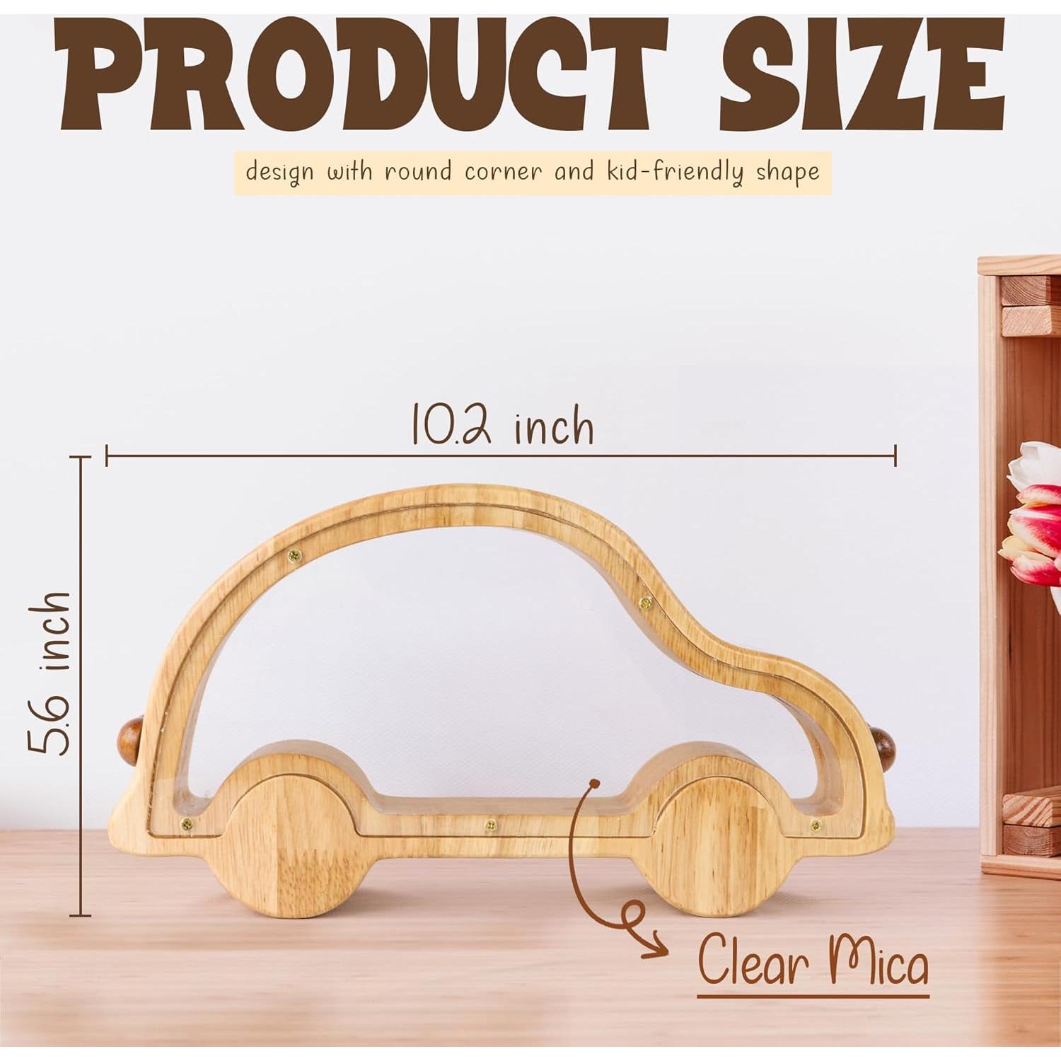 Hucha de Madera Personalizada SENSUNIQ Estilo Coche 26x14.5cm