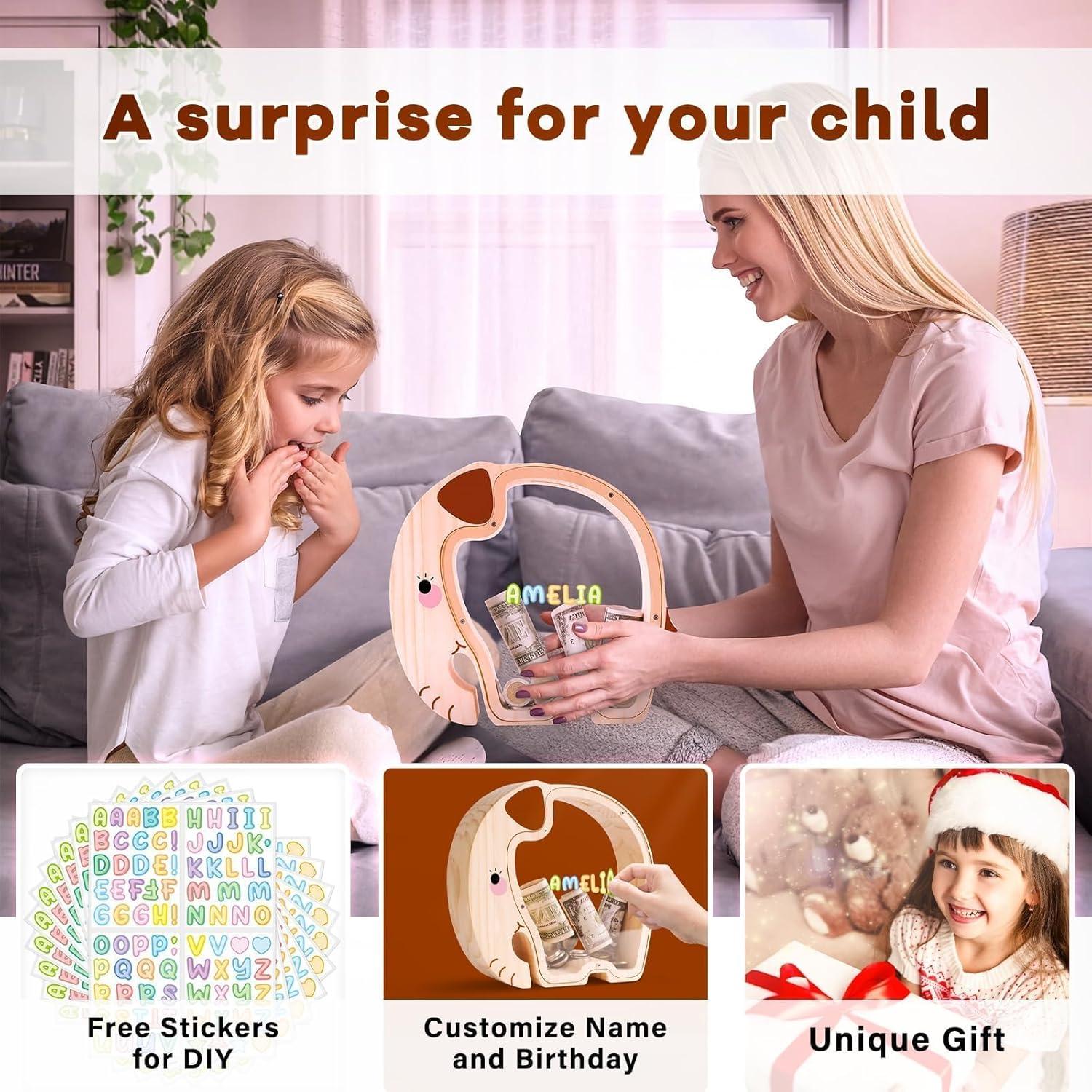 Hucha de Elefante de Madera Uniwooder Grande 24.99x22cm