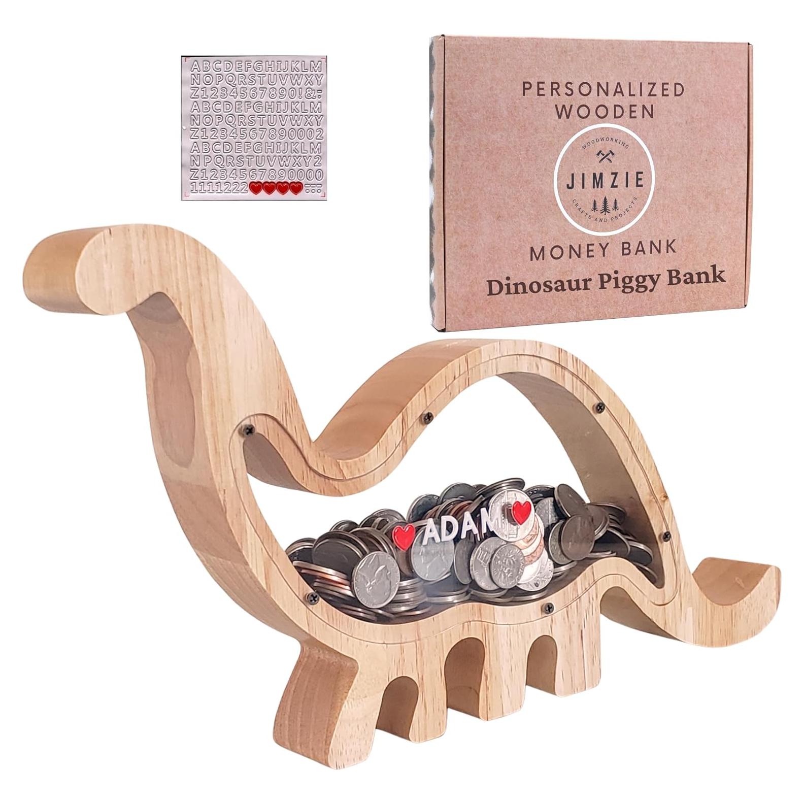 Banco de Dinero de Madera Dinosaurio JIMZIE 33x20 cm Acrílico