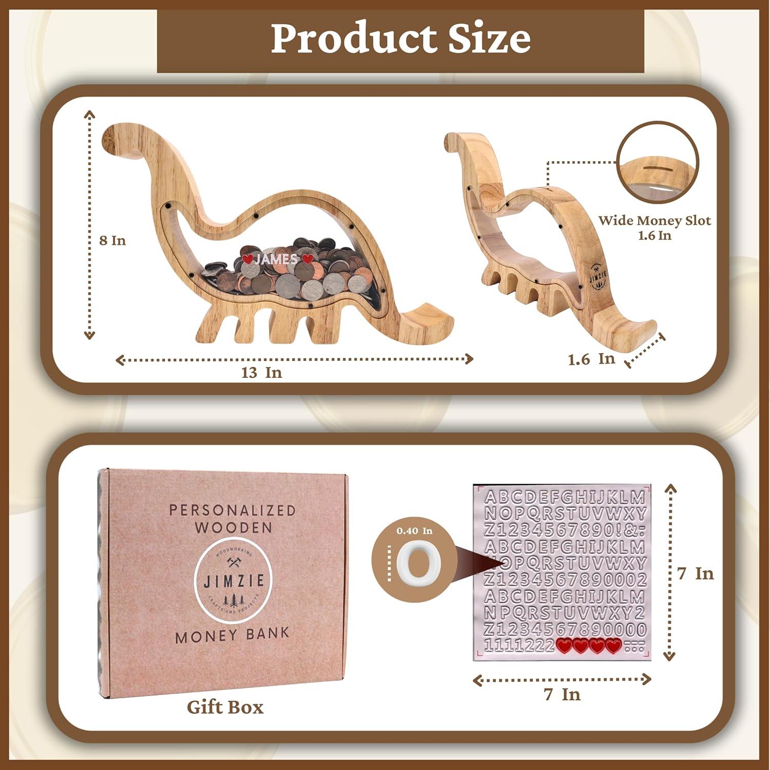 Banco de Dinero de Madera Dinosaurio JIMZIE 33x20 cm Acrílico