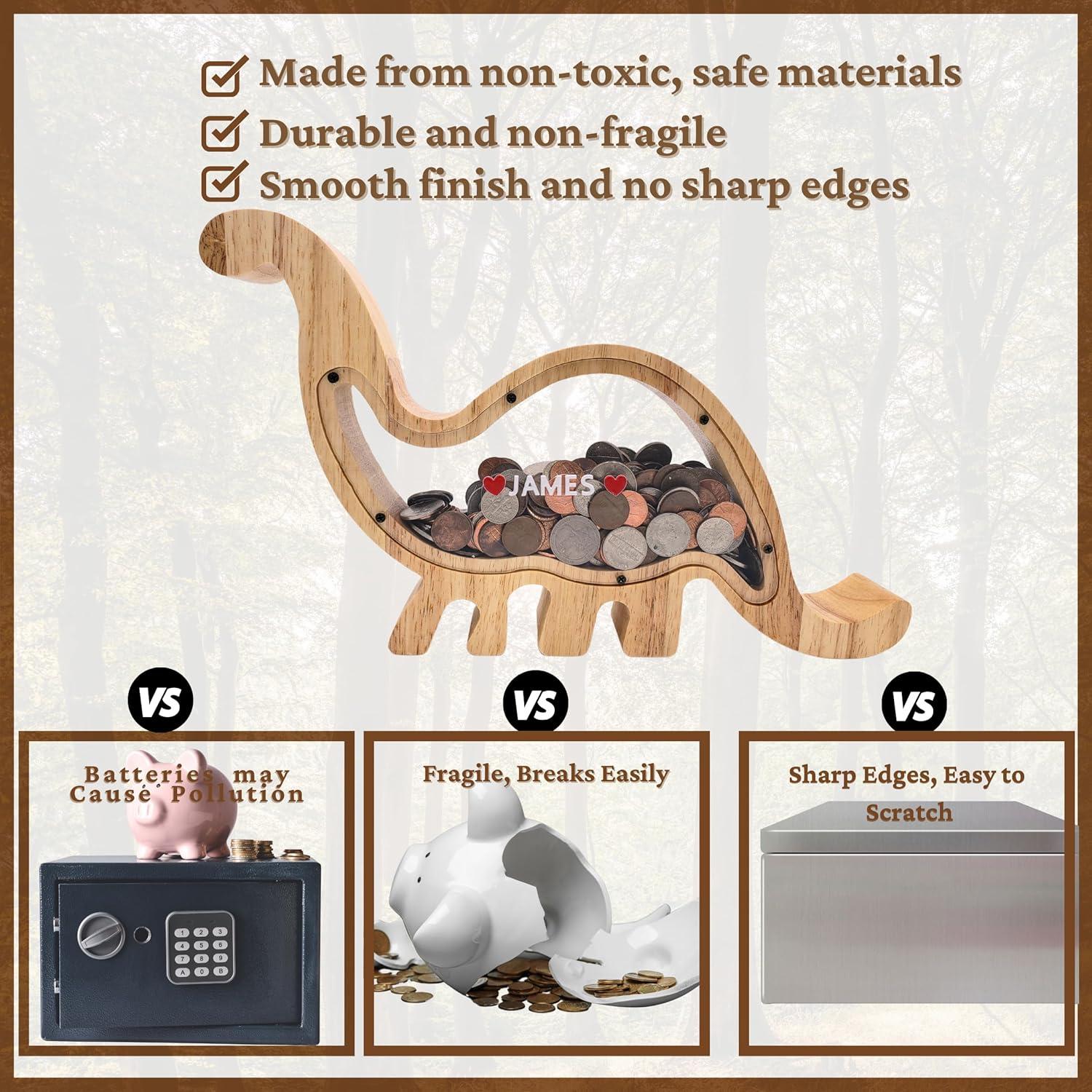 Banco de Dinero de Madera Dinosaurio JIMZIE 33x20 cm Acrílico