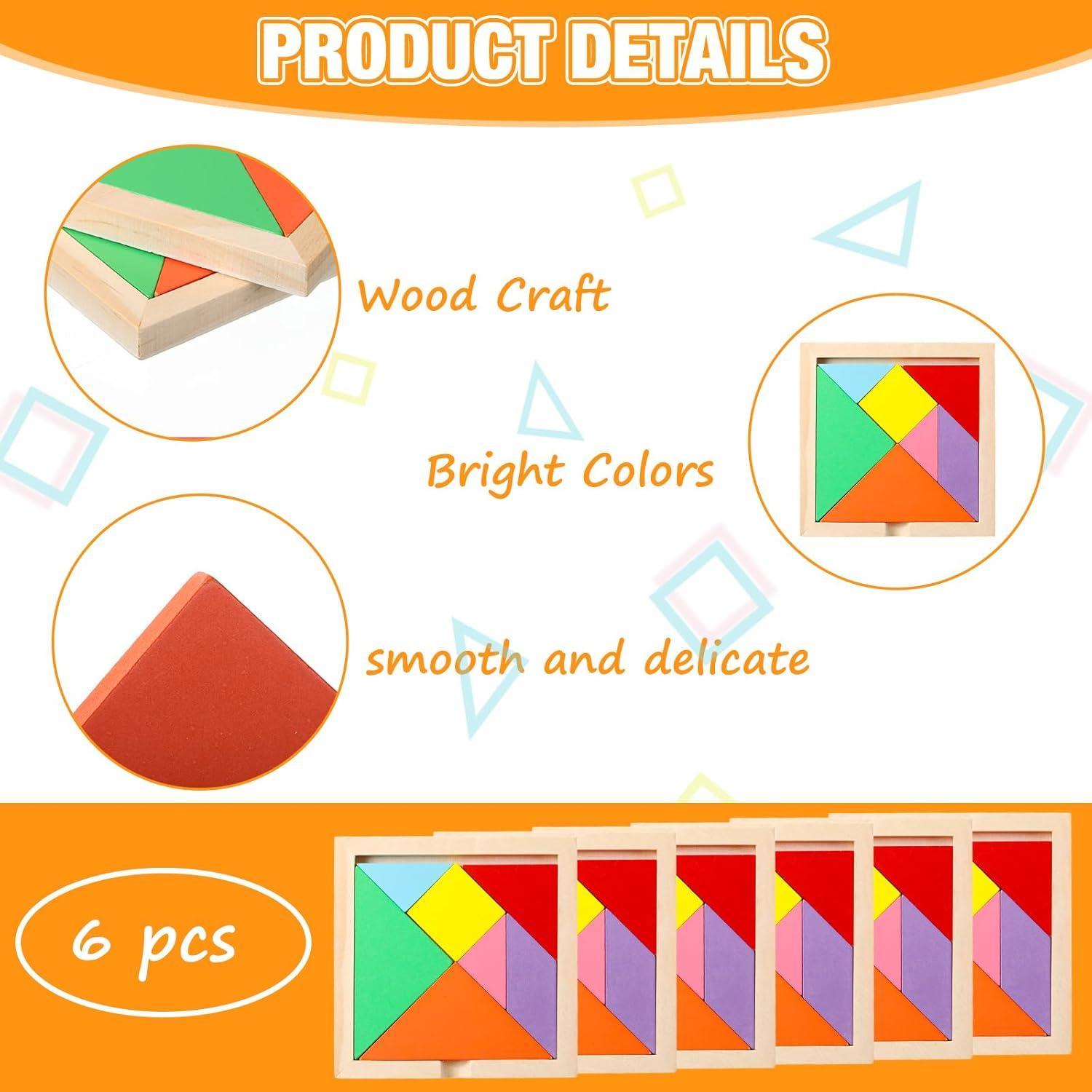 Juego de Tangram de Madera Meooeck 6 Piezas Multicolor