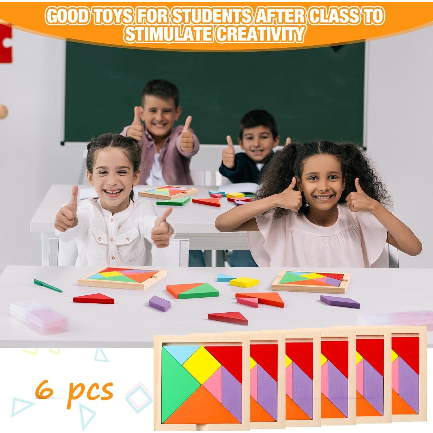 Juego de Tangram de Madera Meooeck 6 Piezas Multicolor