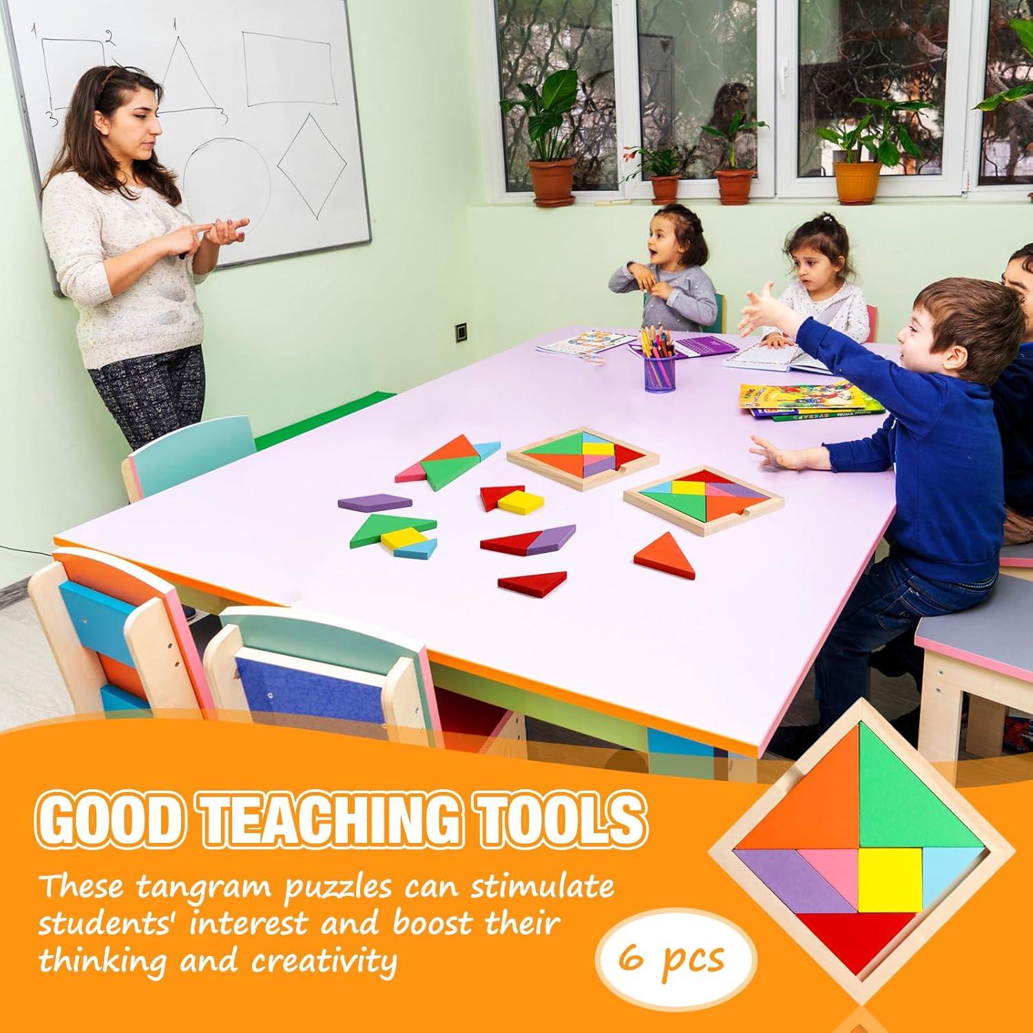 Juego de Tangram de Madera Meooeck 6 Piezas Multicolor