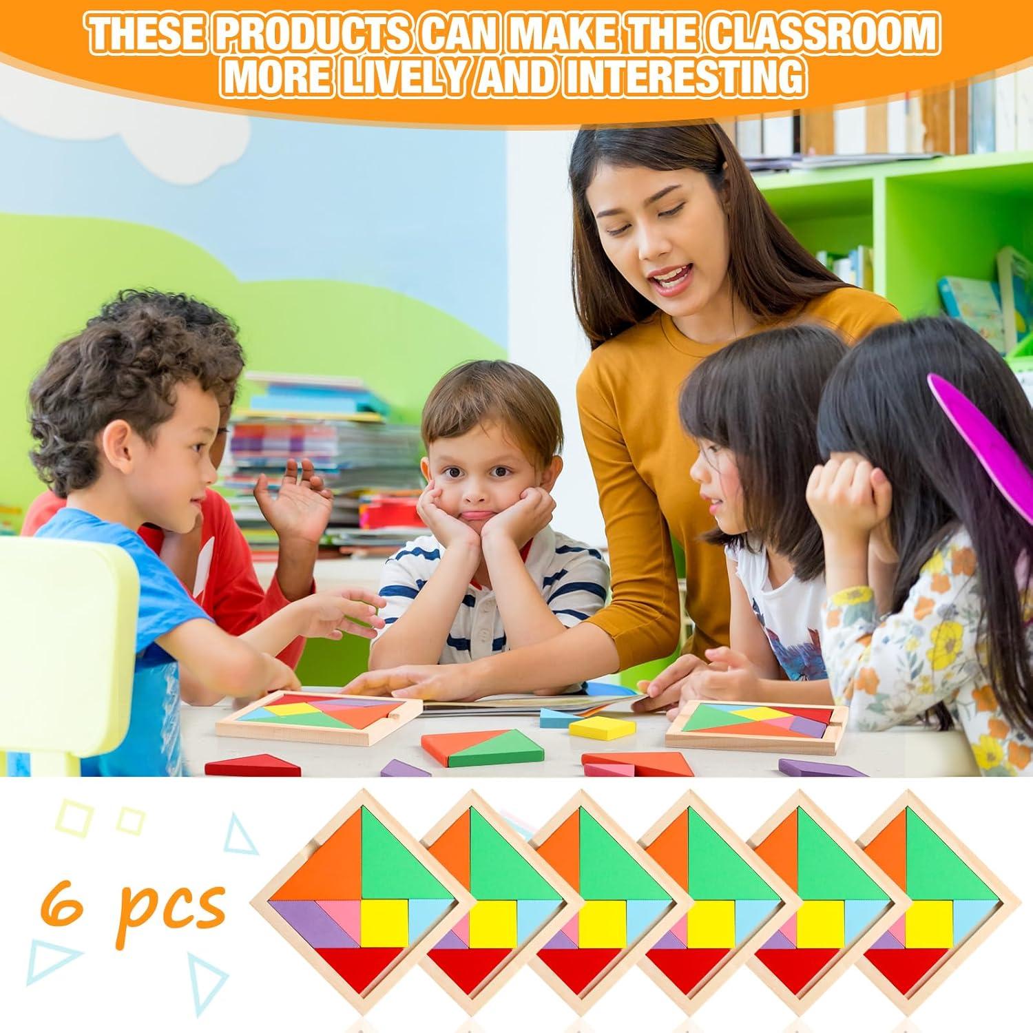 Juego de Tangram de Madera Meooeck 6 Piezas Multicolor