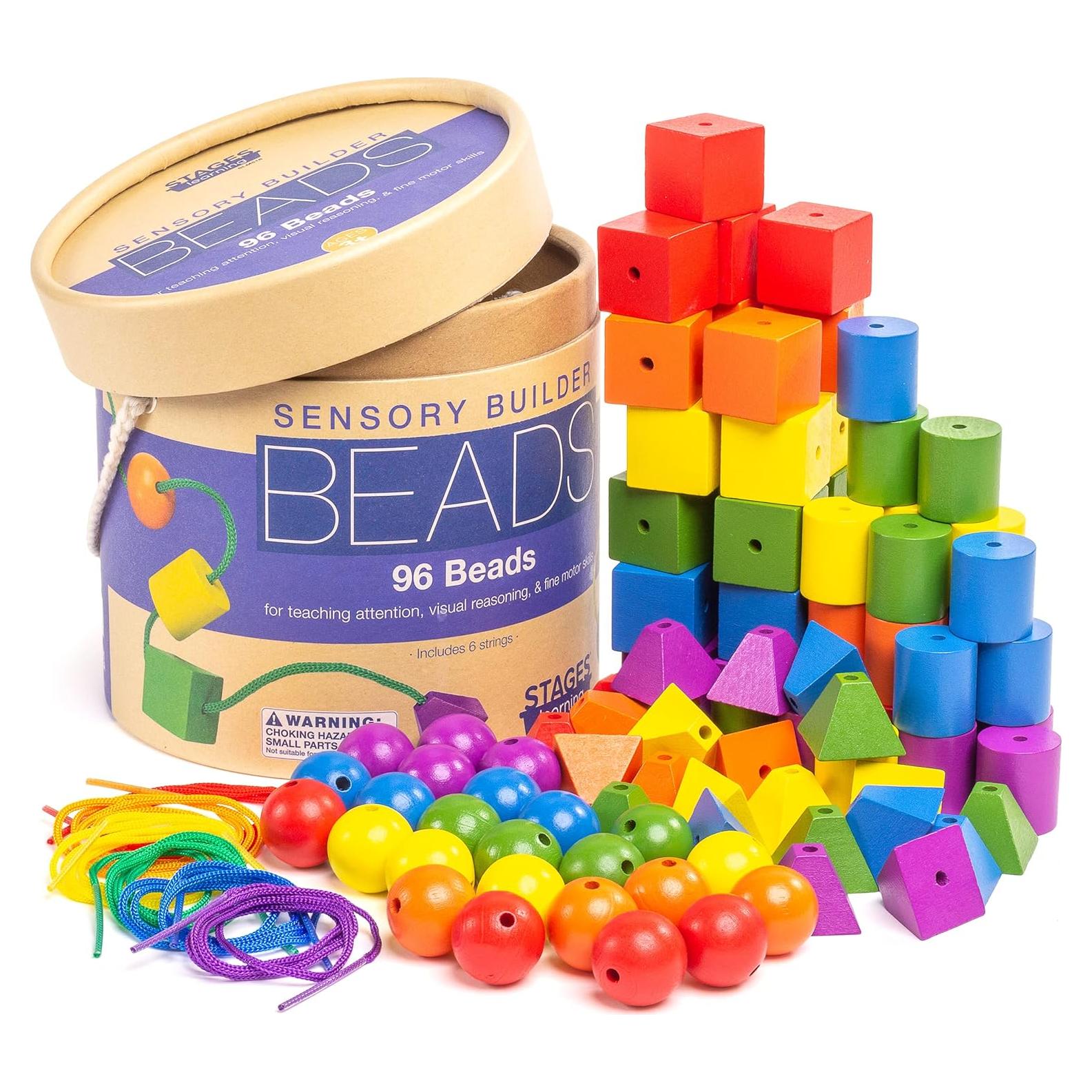 Constructor Sensorial de Perlas de Madera Stages - 96 Piezas