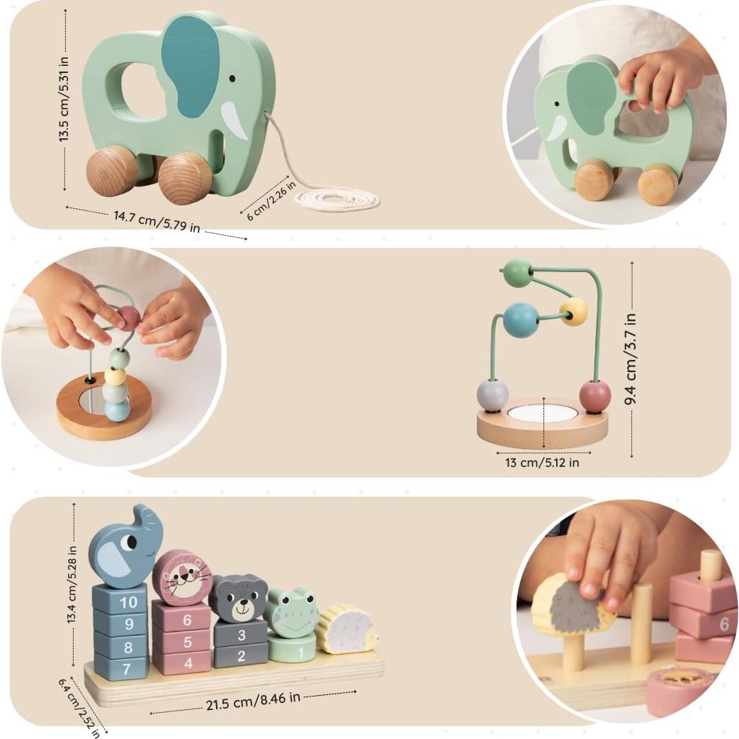 Juguetes Montessori ELLIANI de Madera 3 en 1 para Bebés