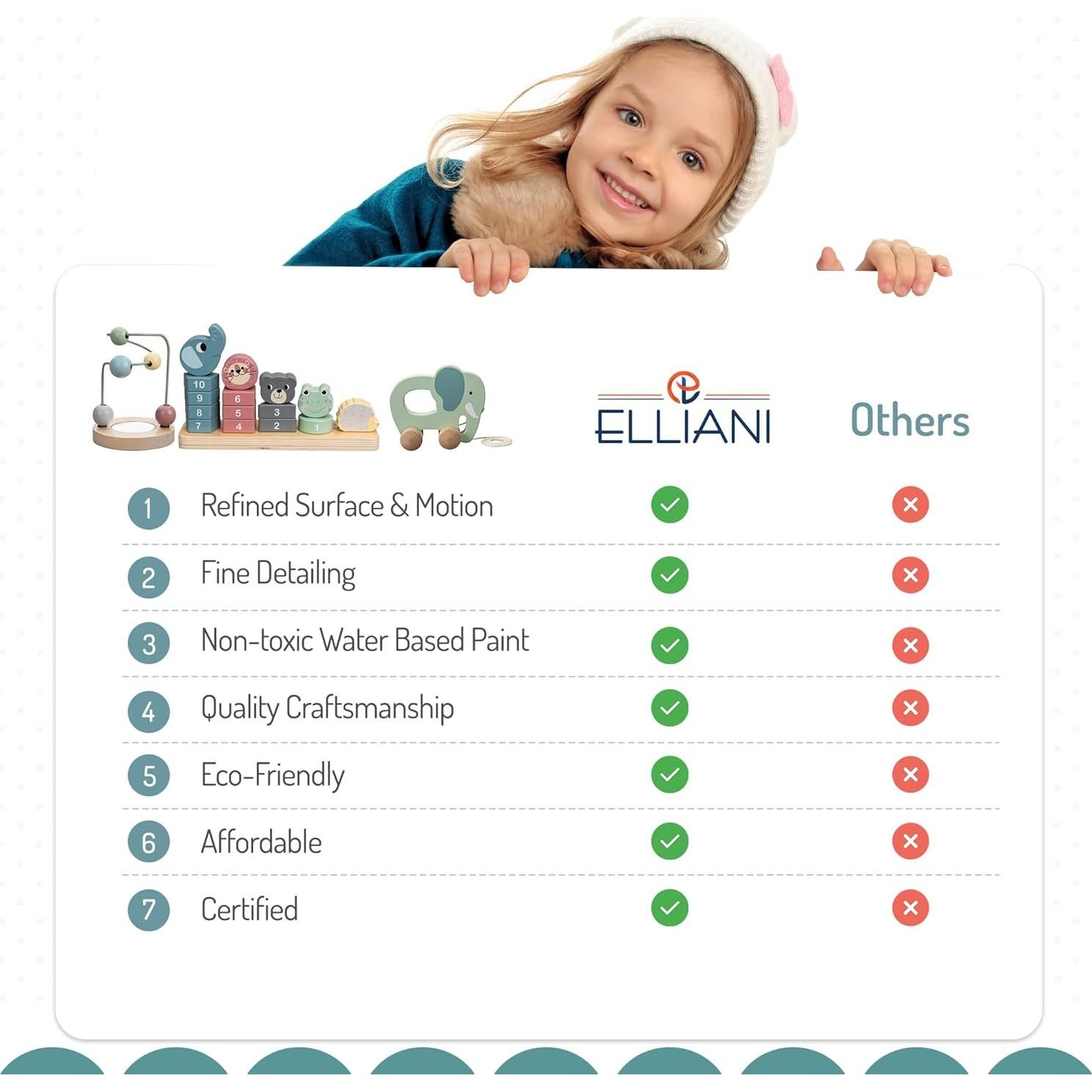 Juguetes Montessori ELLIANI de Madera 3 en 1 para Bebés