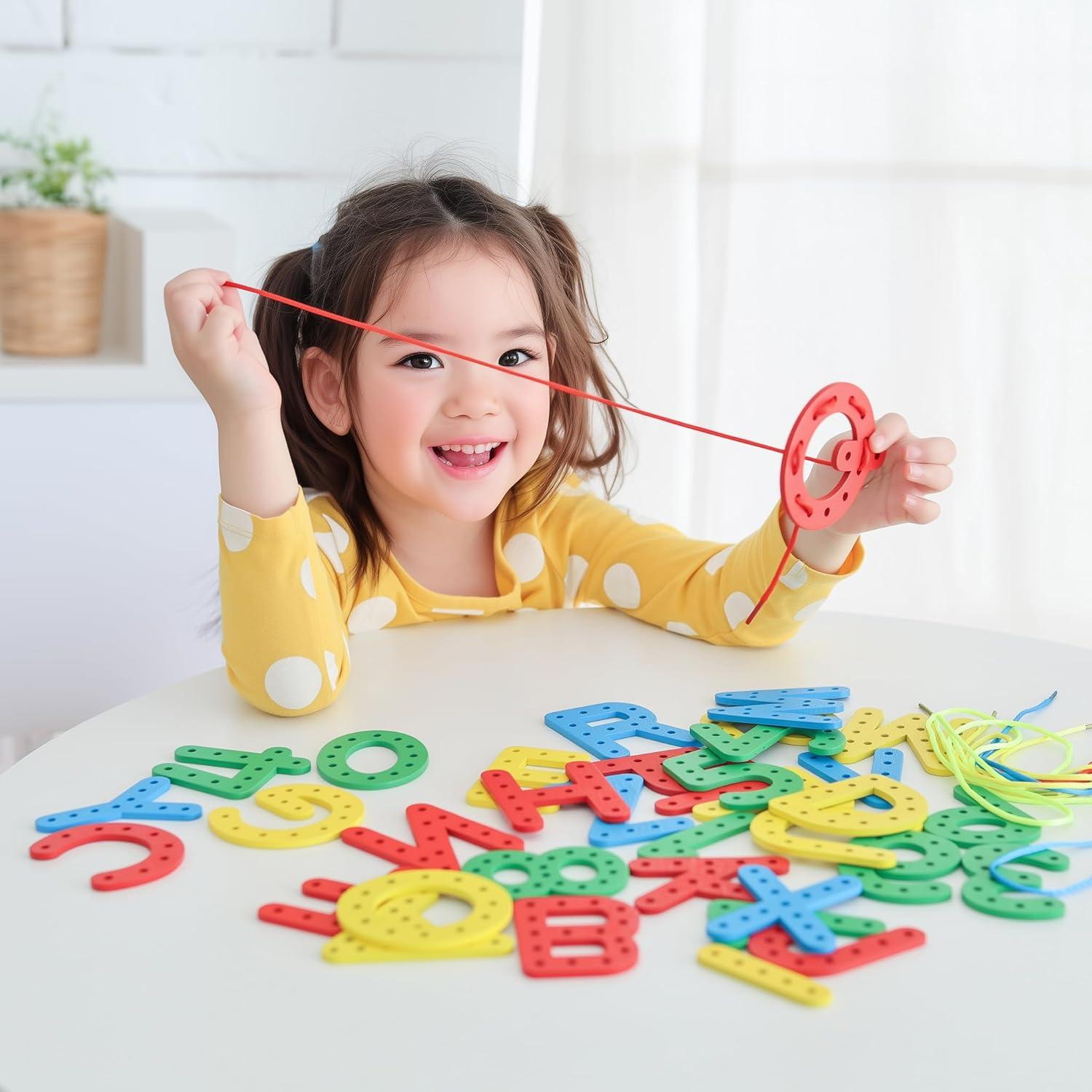 Juego de Alfabeto de Enhebrado Colorido Easy_company - Juguete Educativo para Niños