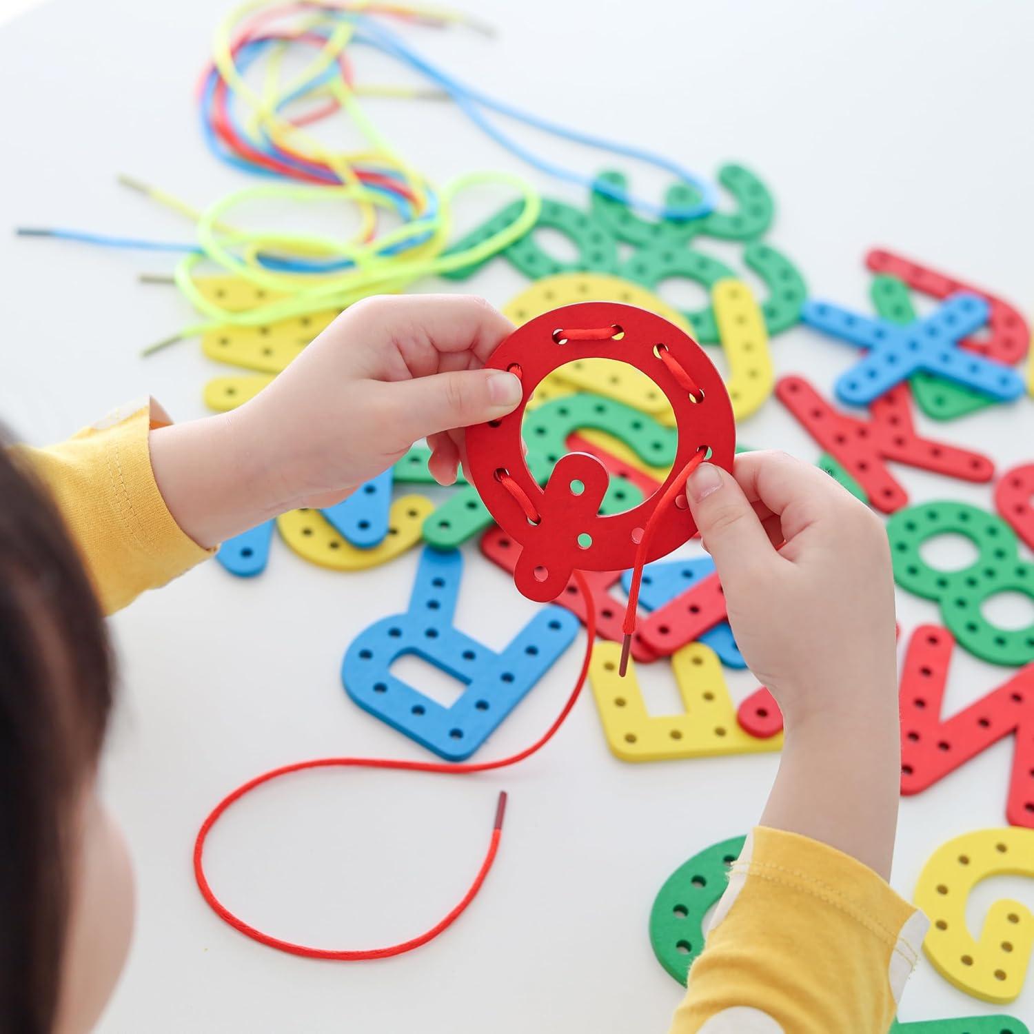 Juego de Alfabeto de Enhebrado Colorido Easy_company - Juguete Educativo para Niños