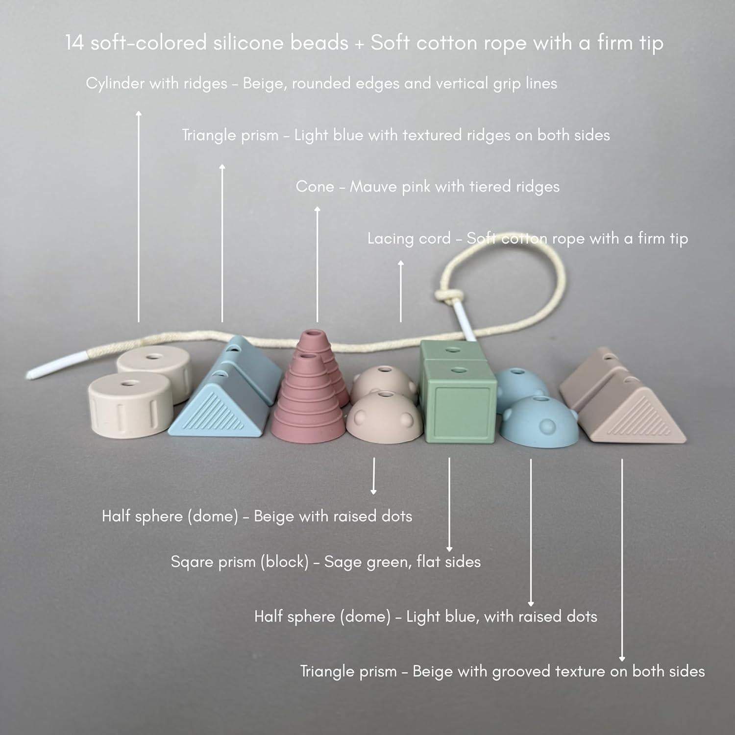 Juguete de Enhebrar Montessori AliOli - 14 Bolas de Silicona