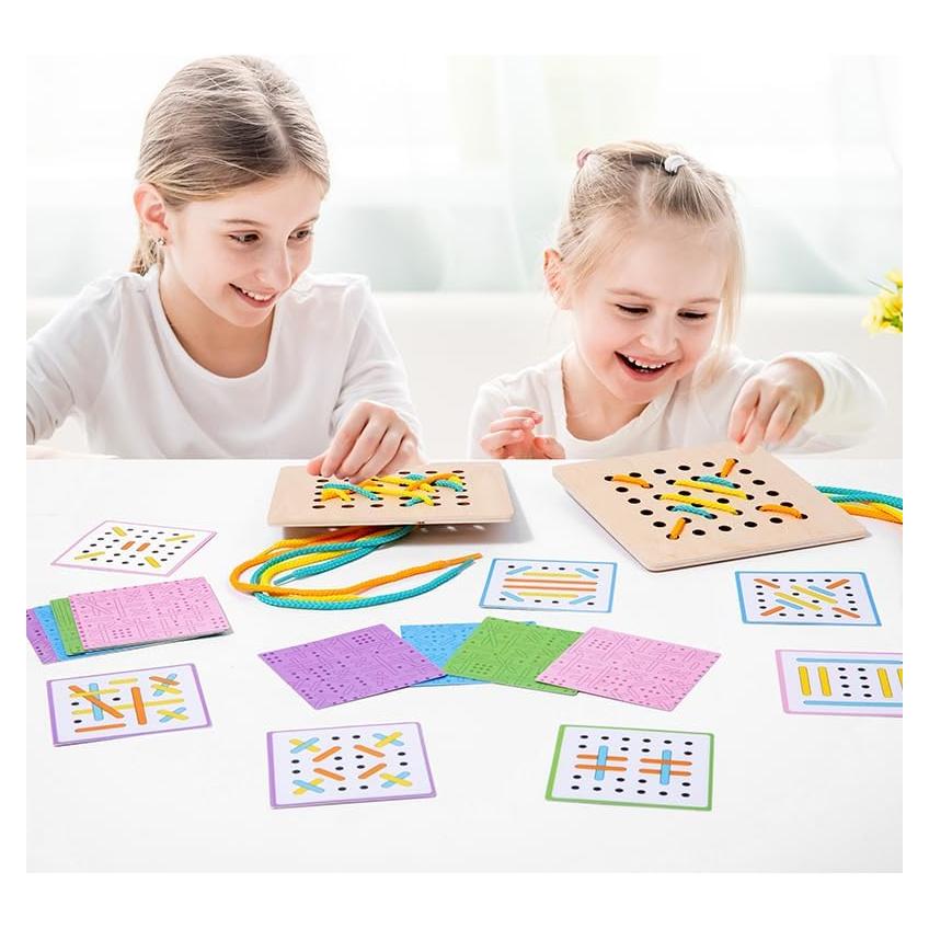Tableros de Costura Montessori EduLand - Set de 2 con Cuerdas y Tarjetas