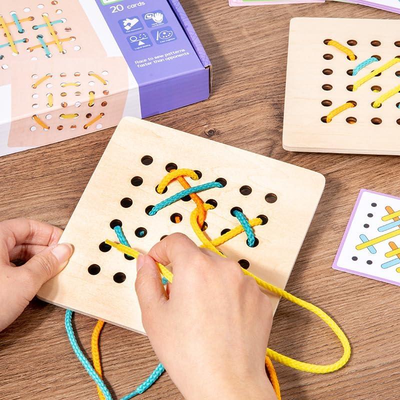 Tableros de Costura Montessori EduLand - Set de 2 con Cuerdas y Tarjetas